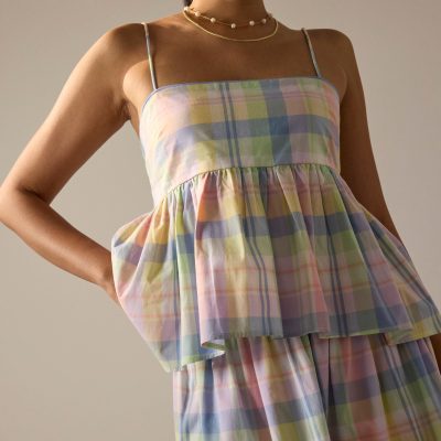 Checkered Cotton Peplum Camisole