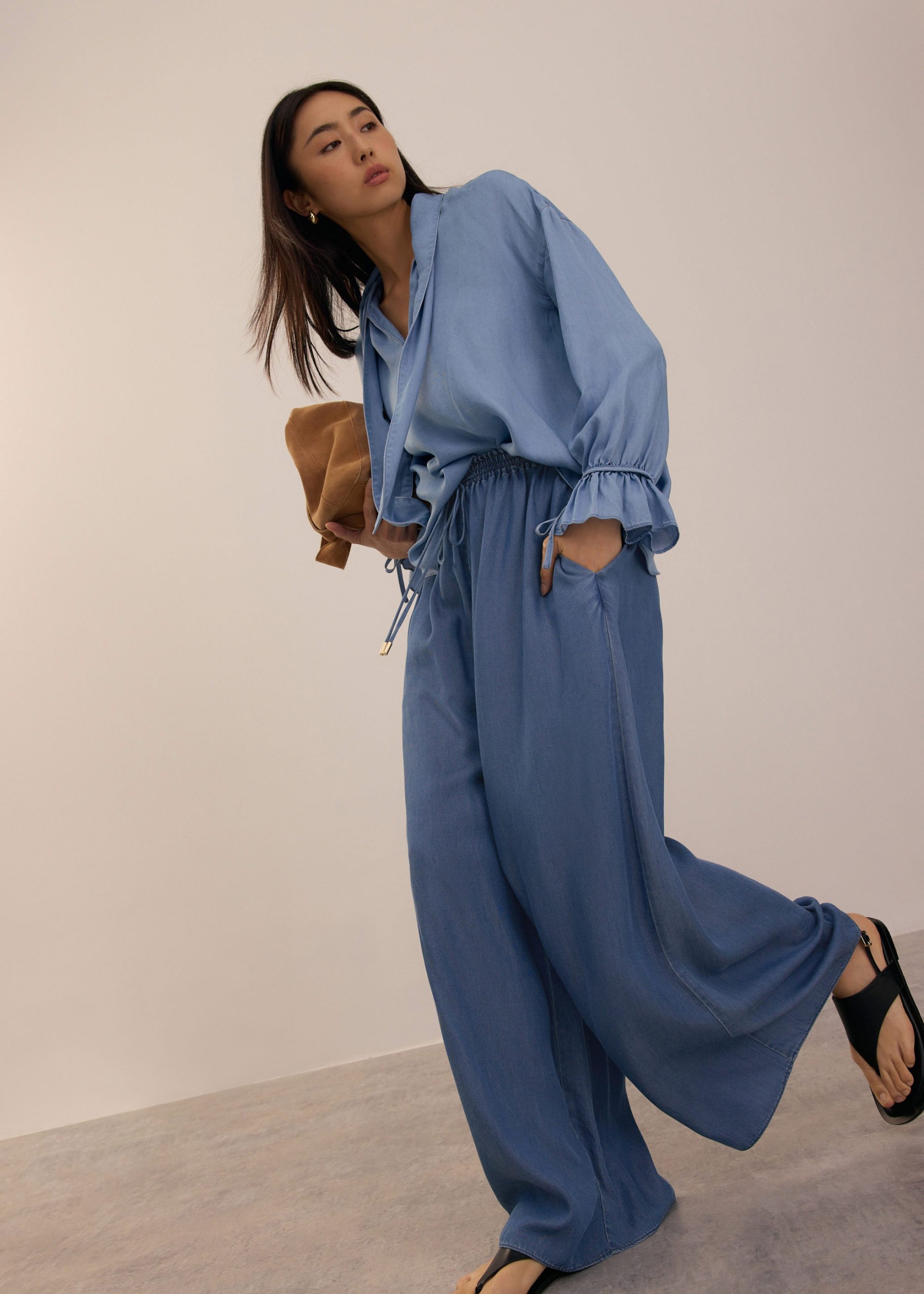 Elastic Chambray Wide Leg Pants - Image 14