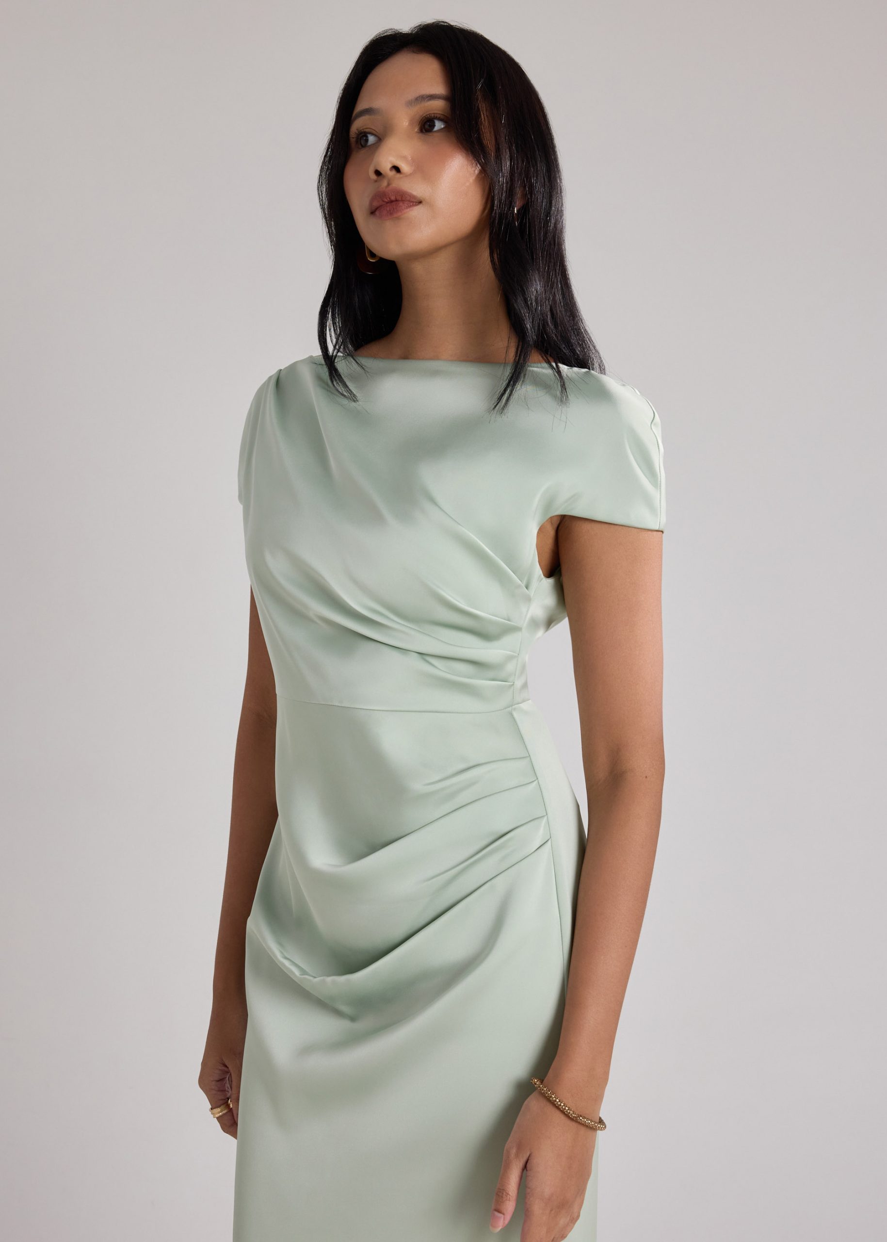 Satin Drape Boat Neck Dress - Image 3