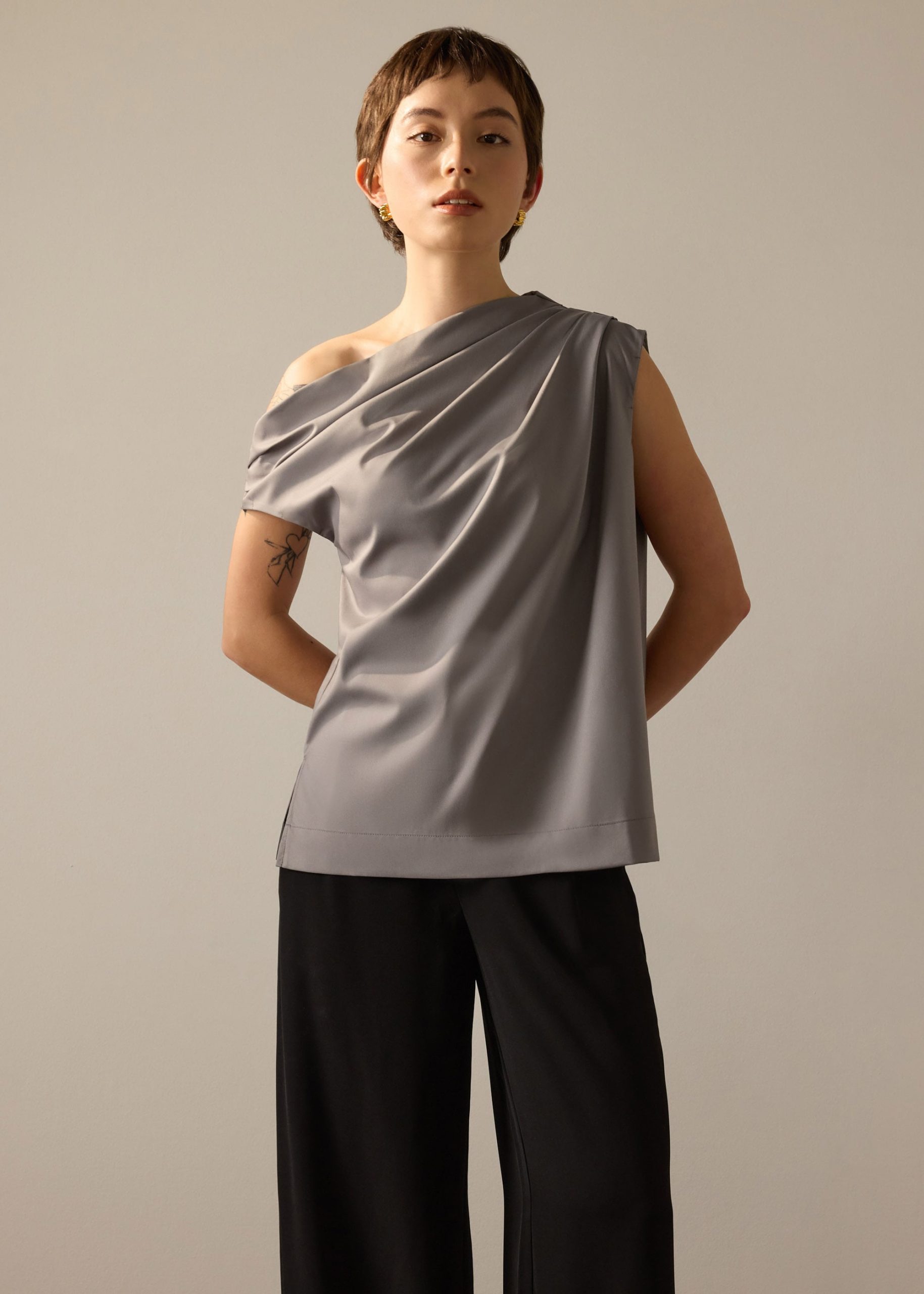 Coleen Poplin Drape Asymmetric Top - Image 8