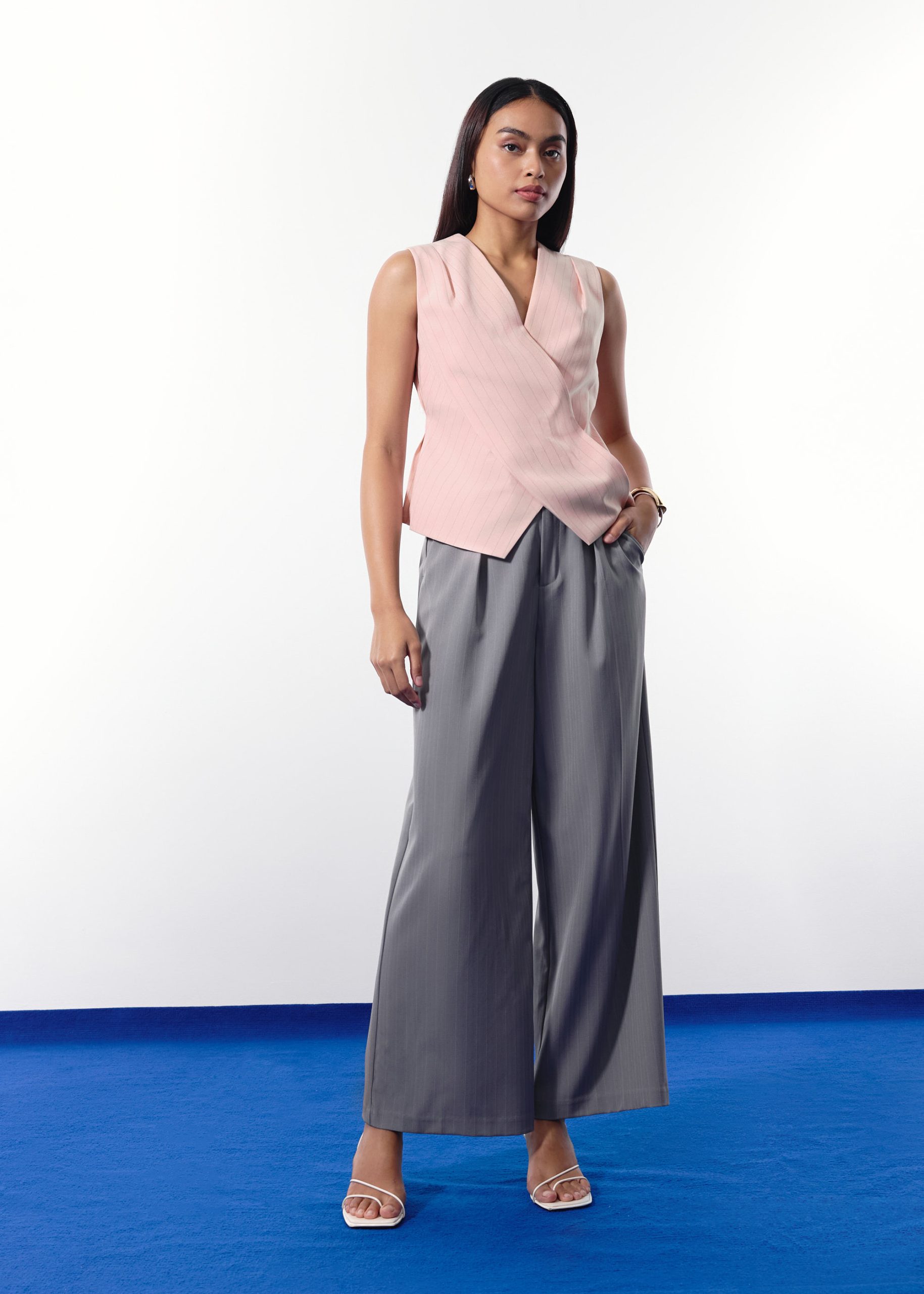 Mae Tailored Pinstripe Cross Over Top - Image 4