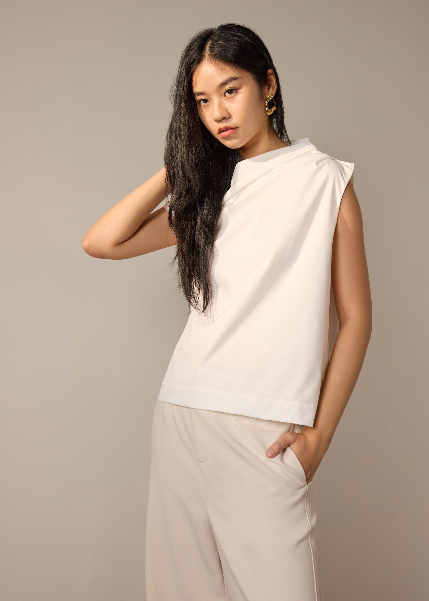 Coleen Poplin Drape Asymmetric Top - Image 4
