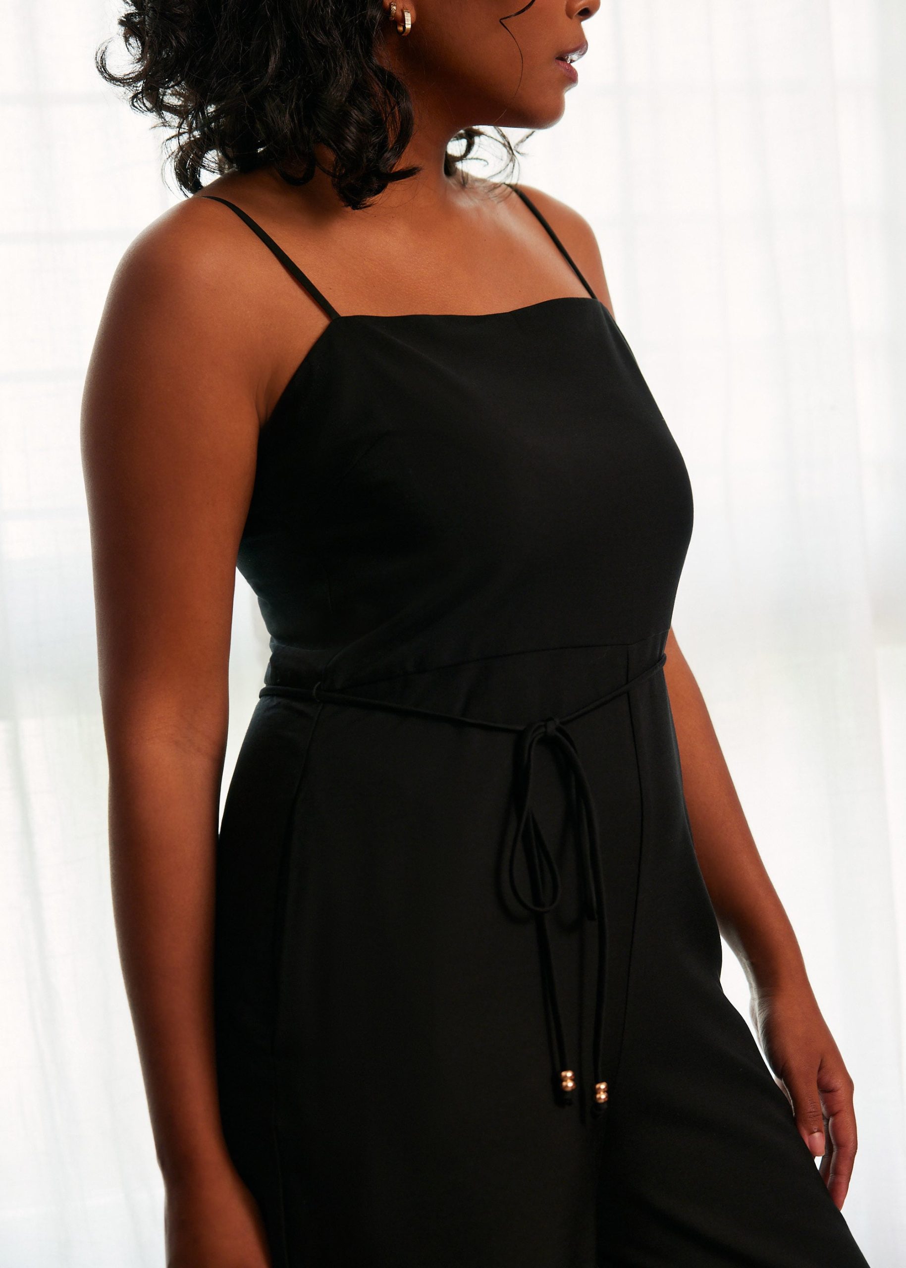 Belted Straight Neck Wide Leg Jumpsuit - Image 6