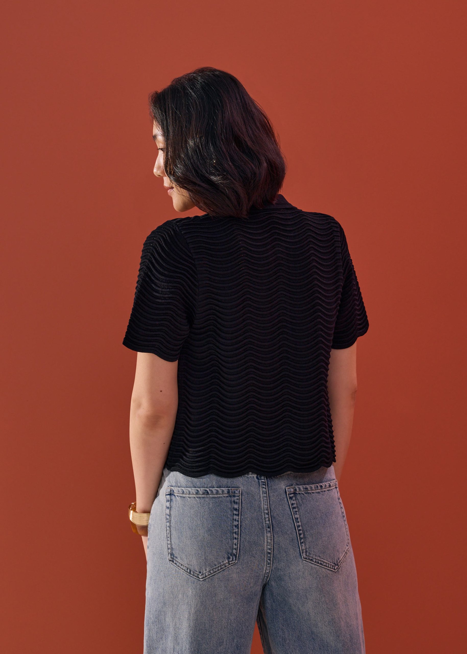 Wavy Knit Collared Boxy Cardigan - Image 6