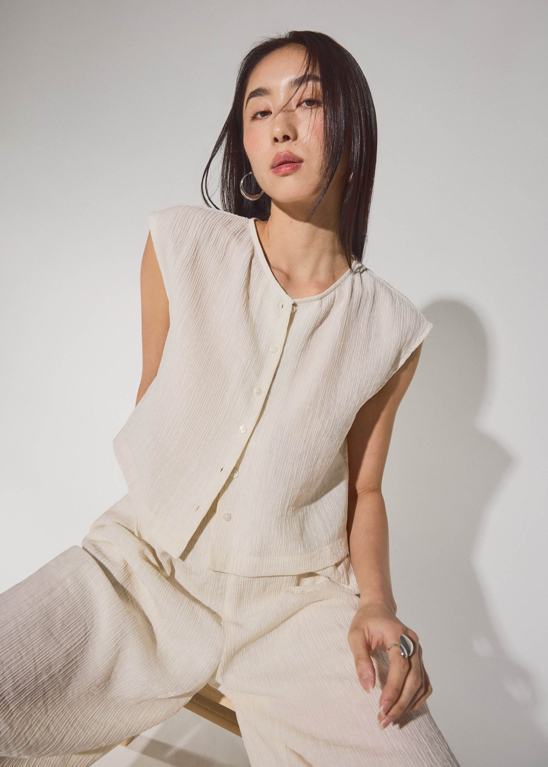Relaxed Textured Lyocell Button Down Top - Image 7