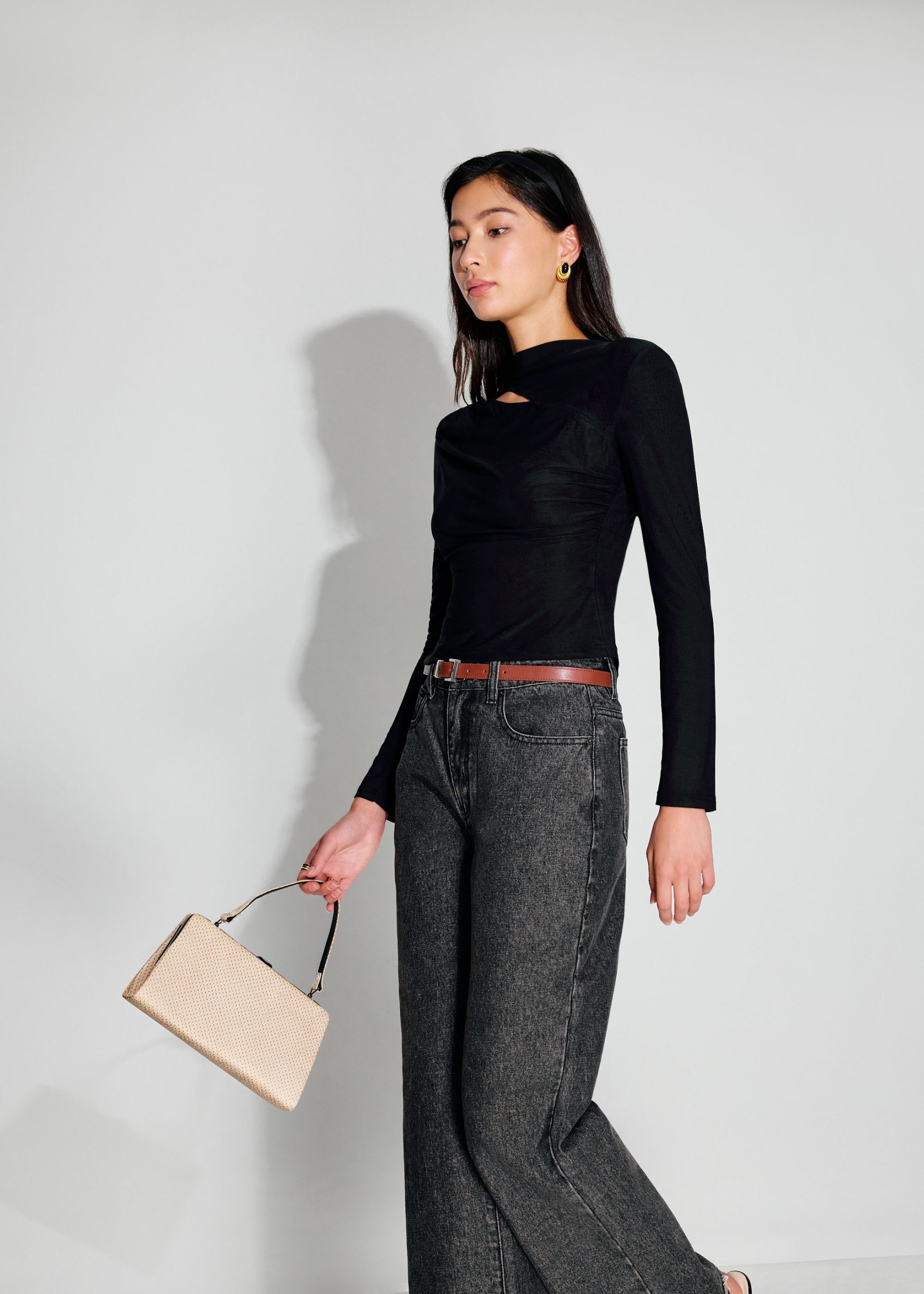 Jersey Asymmetric Cut Out Mock Neck Top - Image 3