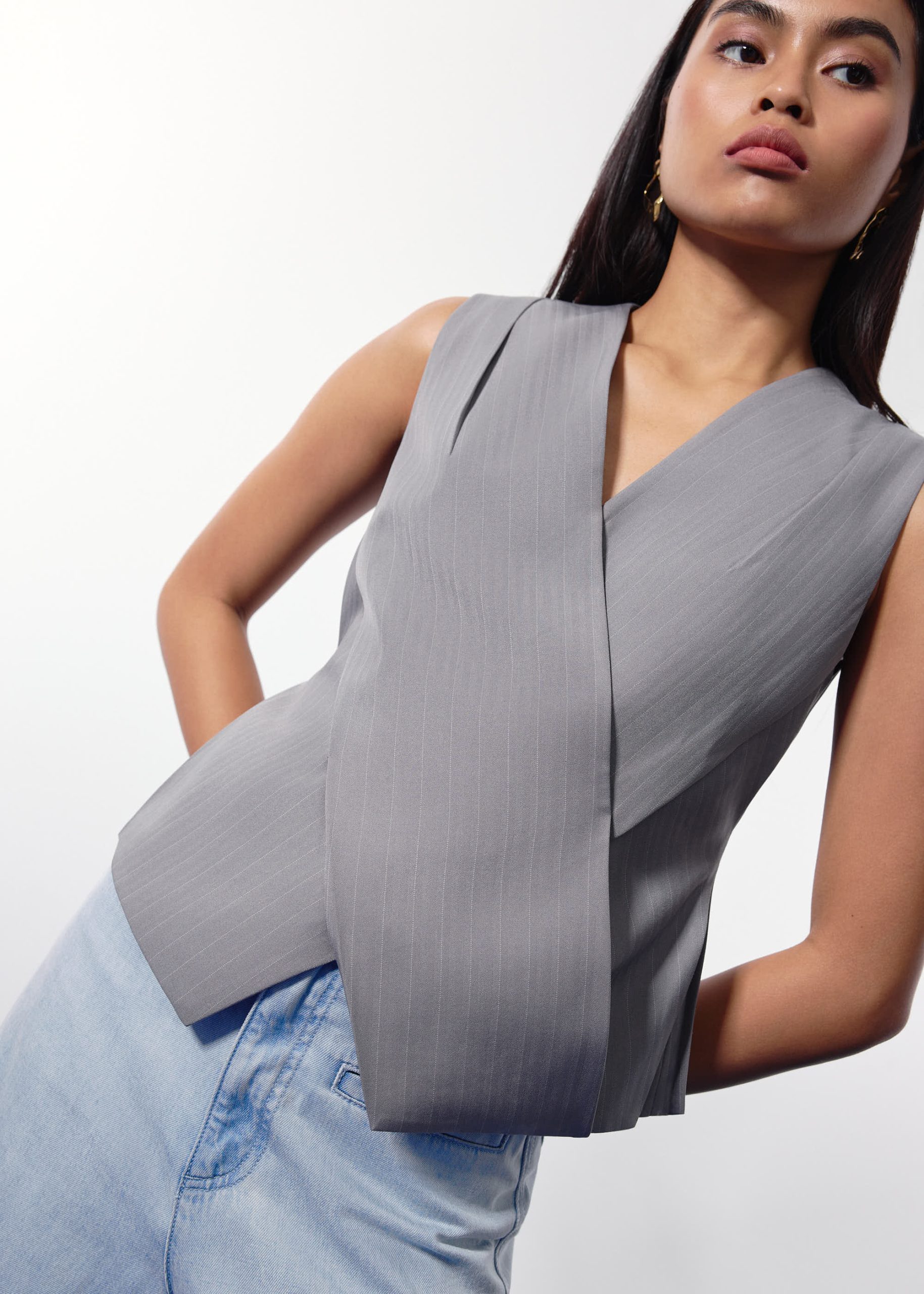 Mae Tailored Pinstripe Cross Over Top - Image 10