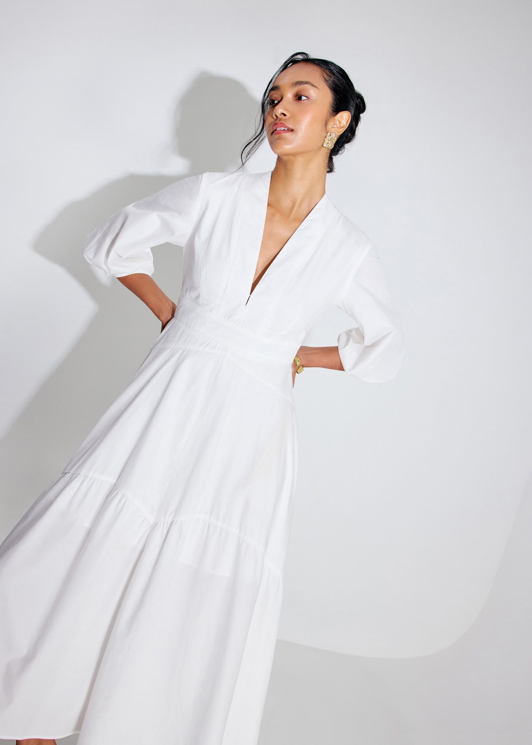 Cotton Panelled Fit & Flare Midaxi Dress - Image 8