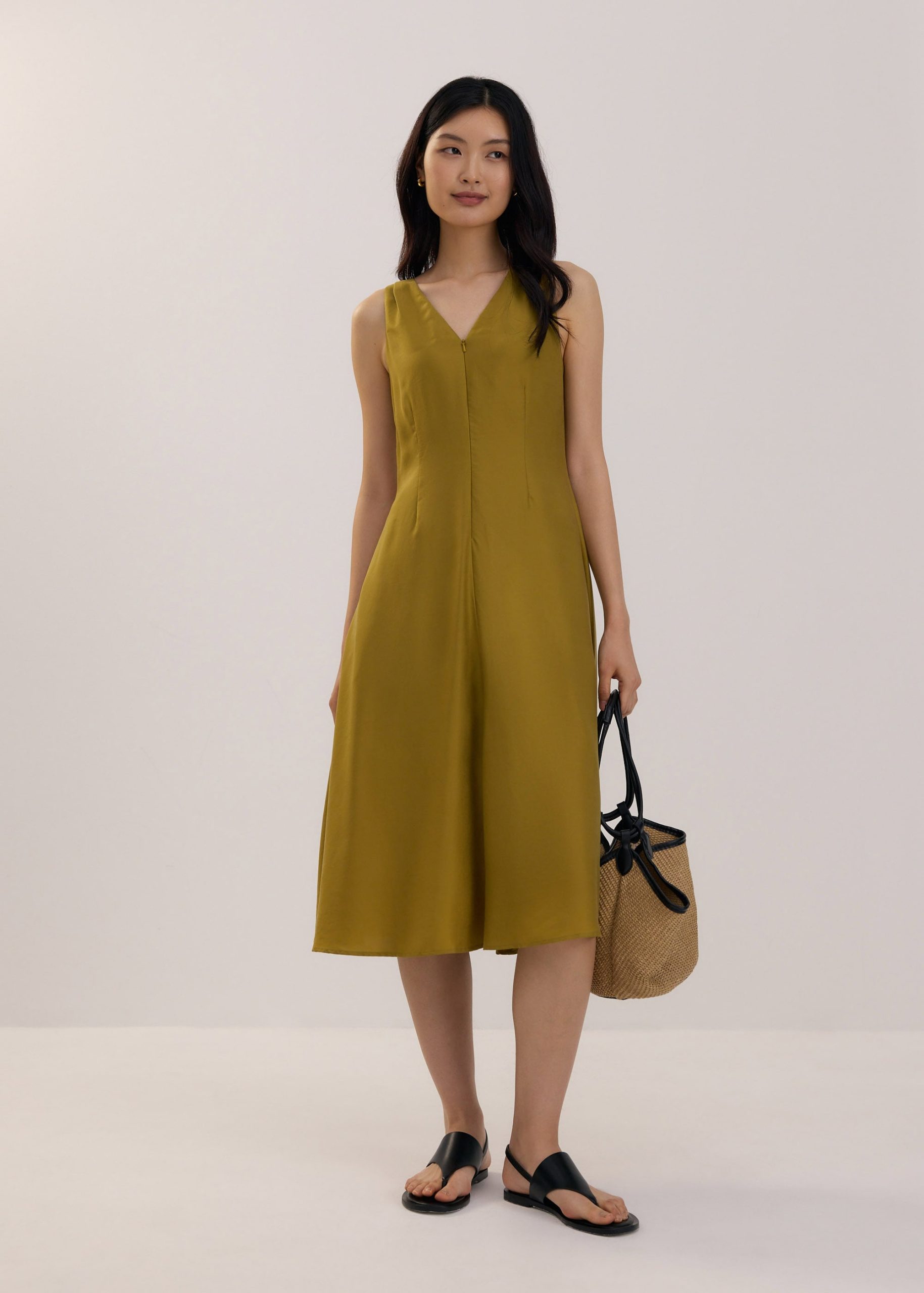 Tencel V-neck Fit & Flare Midi Dress - Image 2