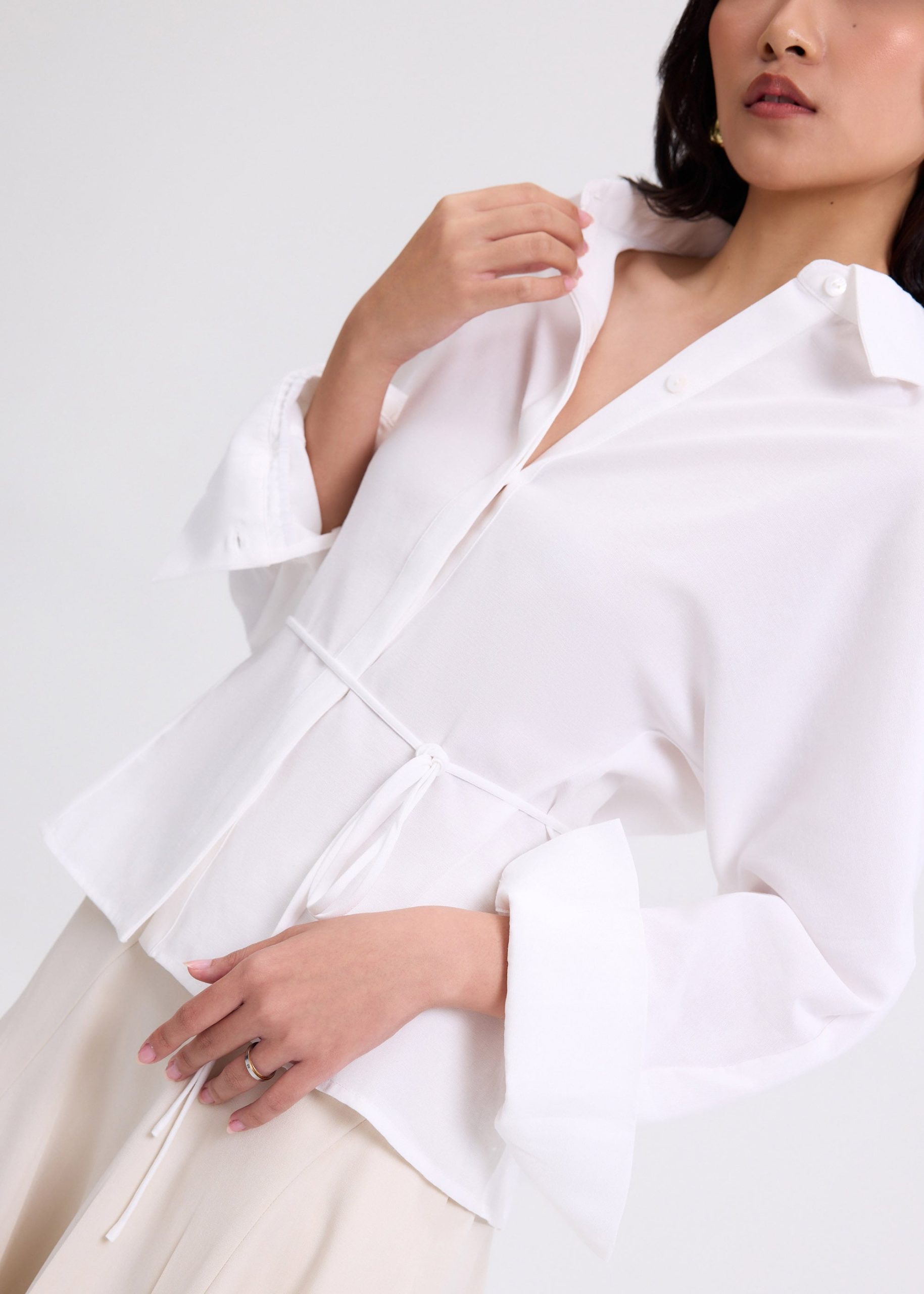 RuchedReady® Lily Cinch Waist Collared Shirt