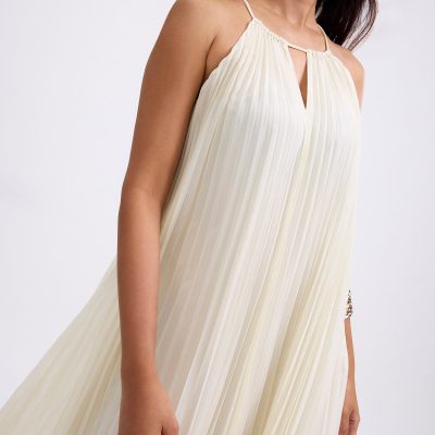 Pleated Trapeze Halter Midaxi Dress