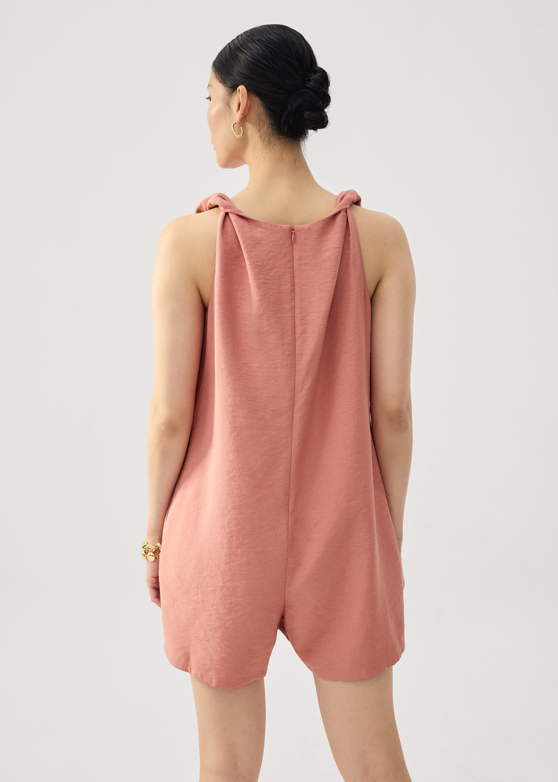 Relaxed Twisted Shoulder Boat Neck Romper - Image 3