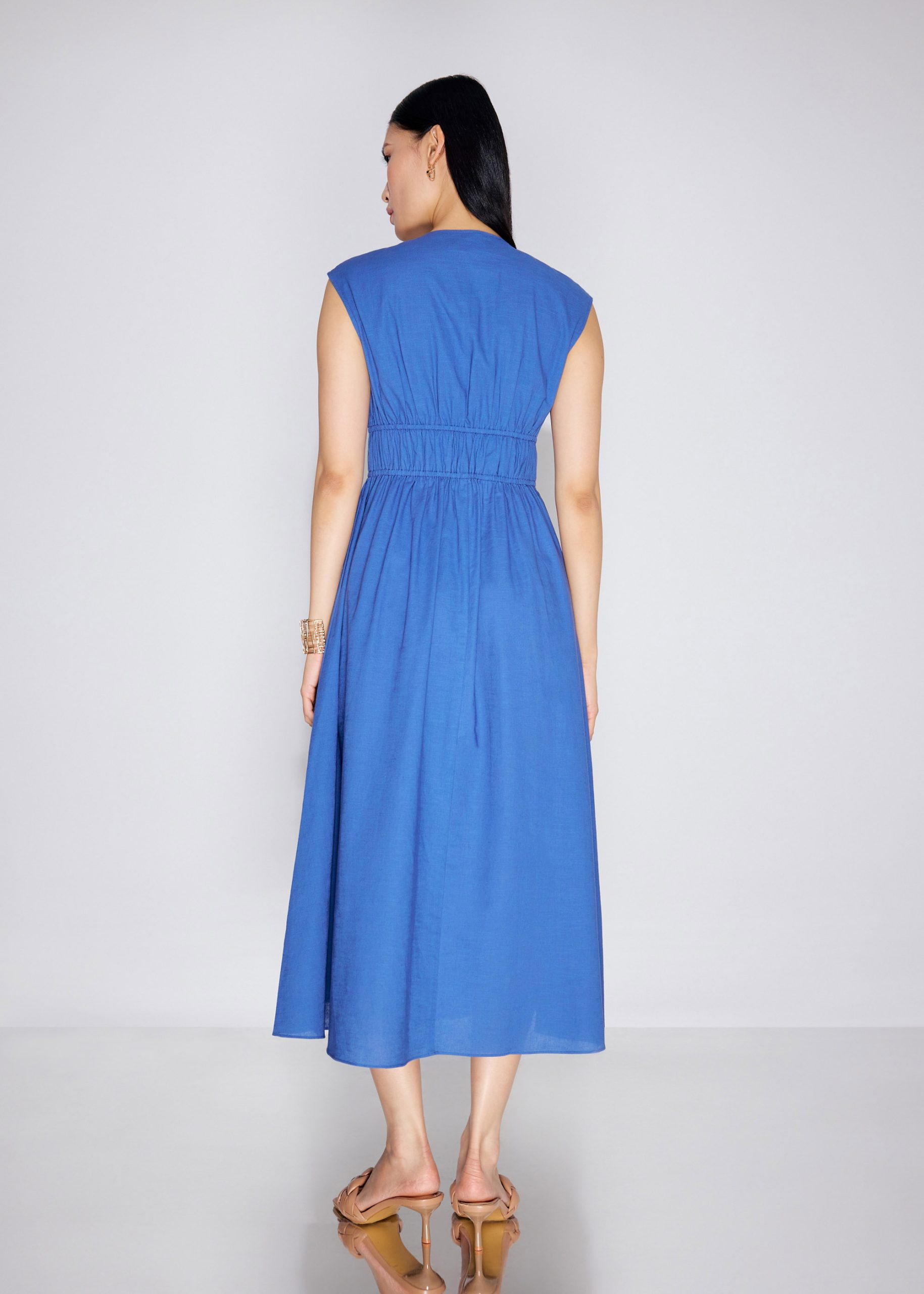 Linen Front Tie Fit & Flare Elastic Midaxi Dress - Image 6