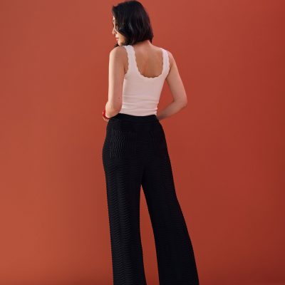 Elastic Wavy Knit Straight Leg Pants