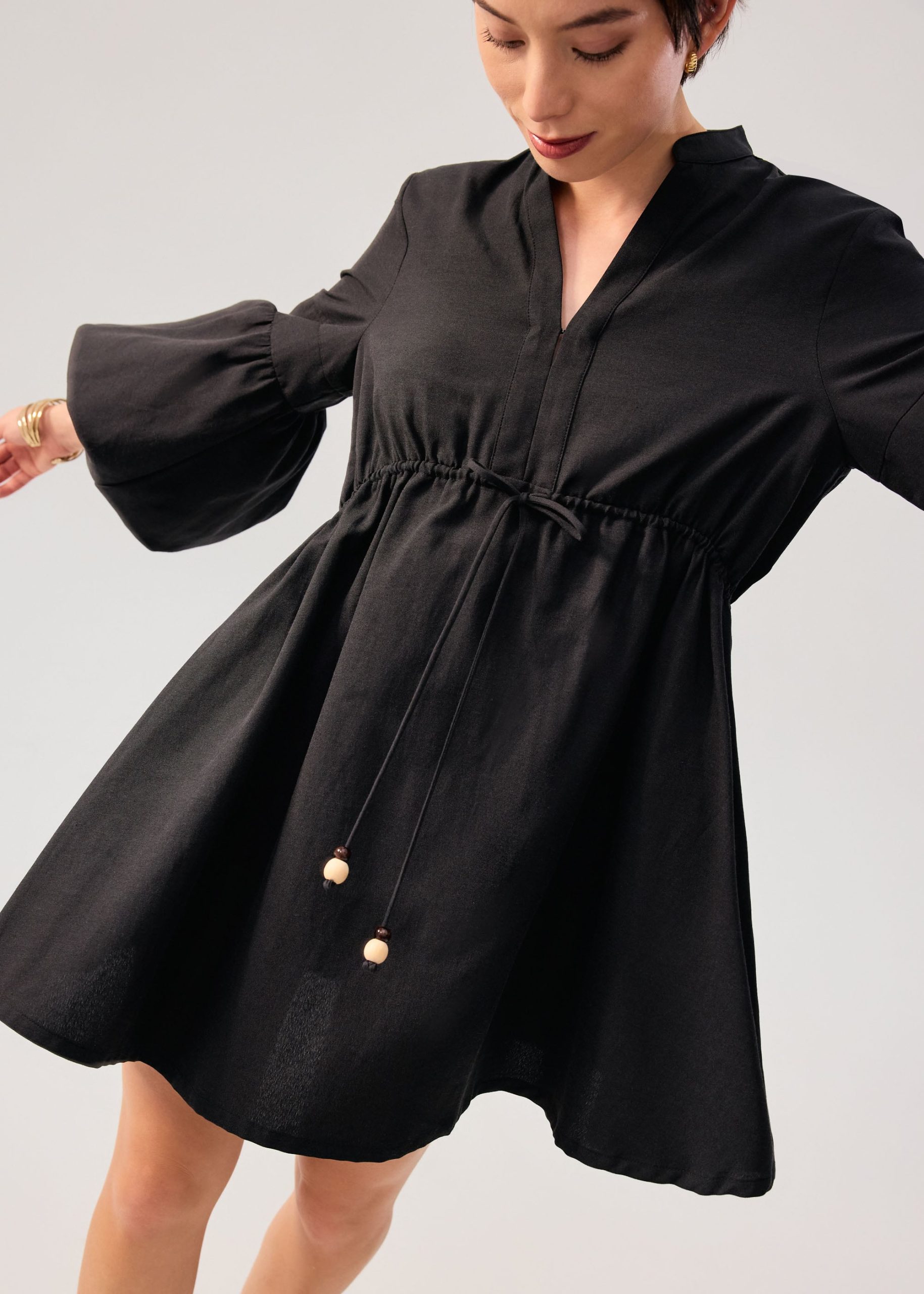 Cotton Puff Sleeve Babydoll Mini Dress