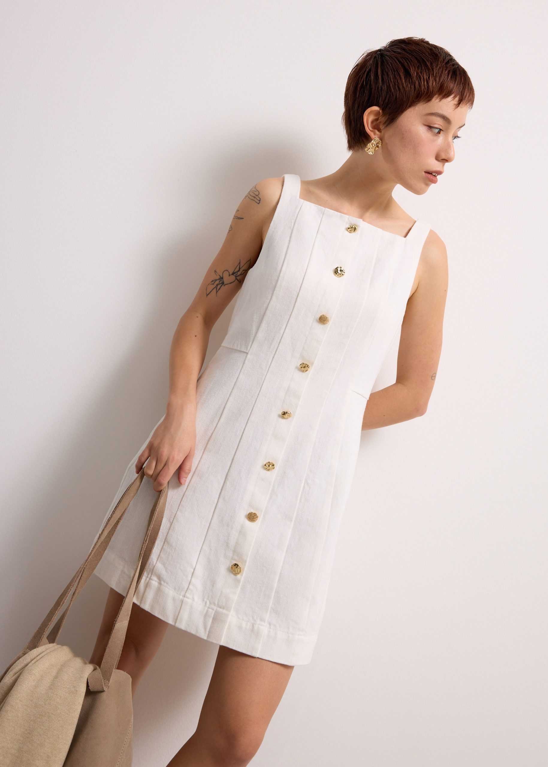 Denim Panelled A-Line Mini Dress - Image 14