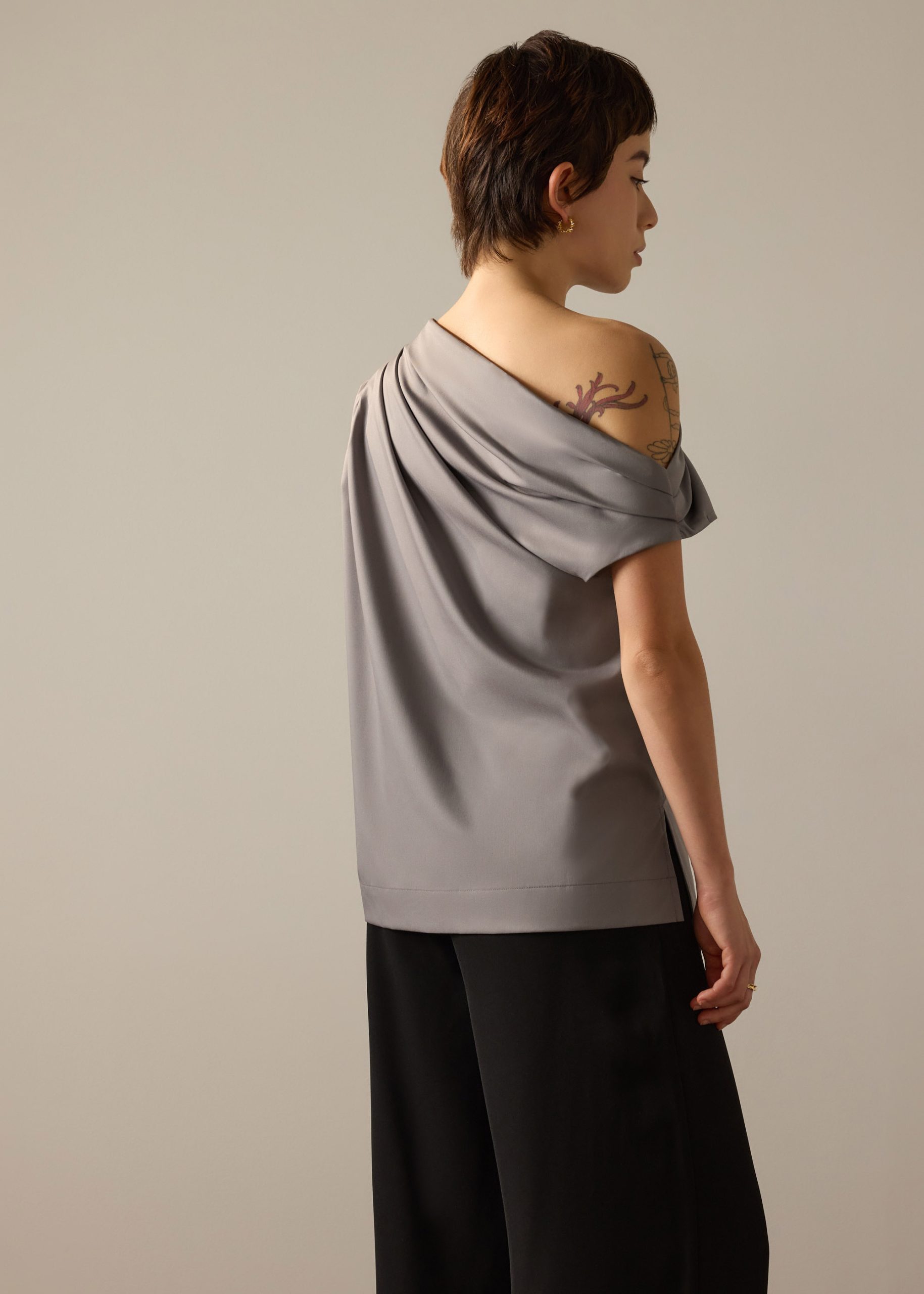 Coleen Poplin Drape Asymmetric Top - Image 9
