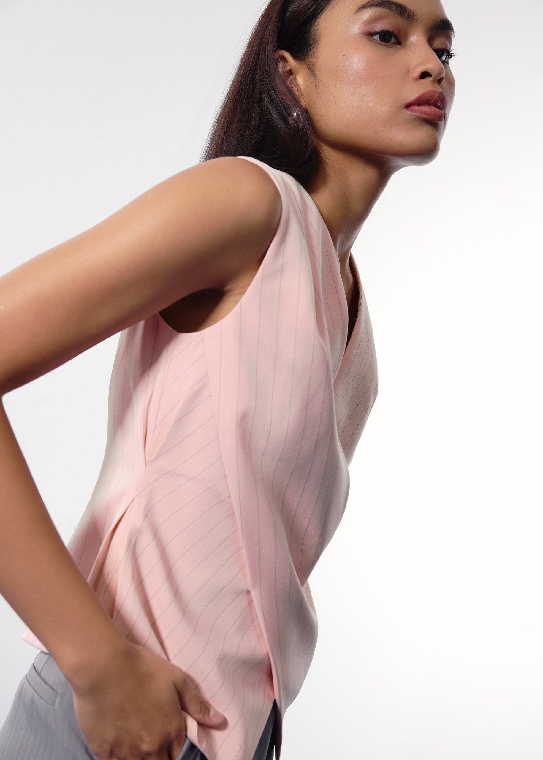 Mae Tailored Pinstripe Cross Over Top - Image 2