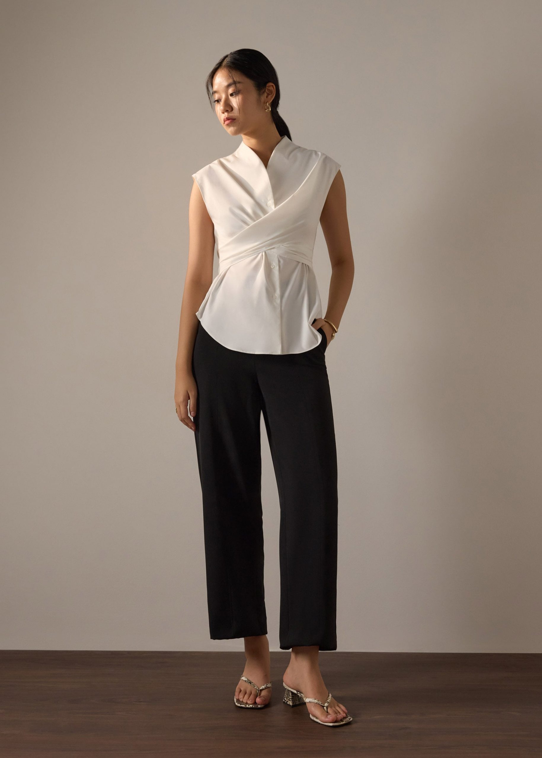 PETITE Leggy??Pia Adjustable Hem Elastic Melange Straight Leg Pants - Image 6