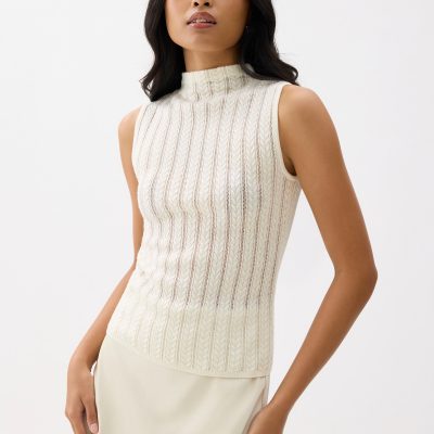 Sheer Mock Neck Fitted Knit Top