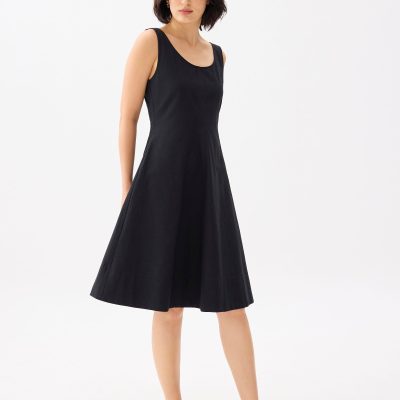 Cotton Scoop Neck Swing Midi Dress