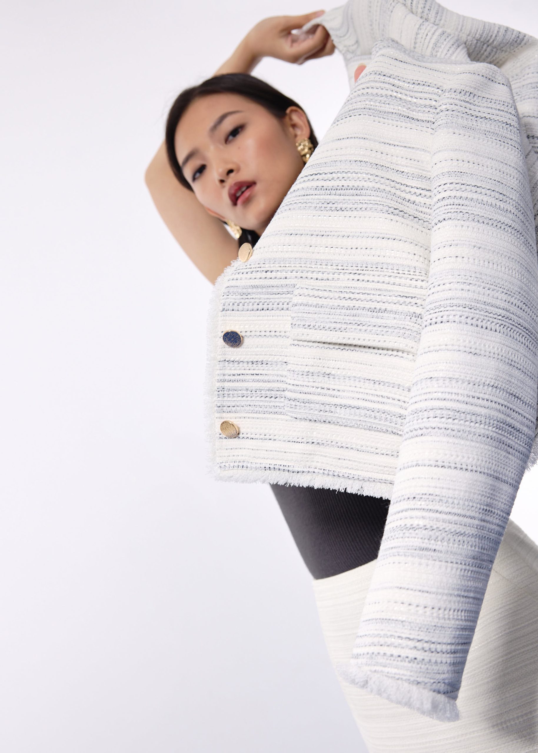 RuchedReady® Ellis Shoulder Padded Jacquard Tweed Boxy Jacket - Image 4