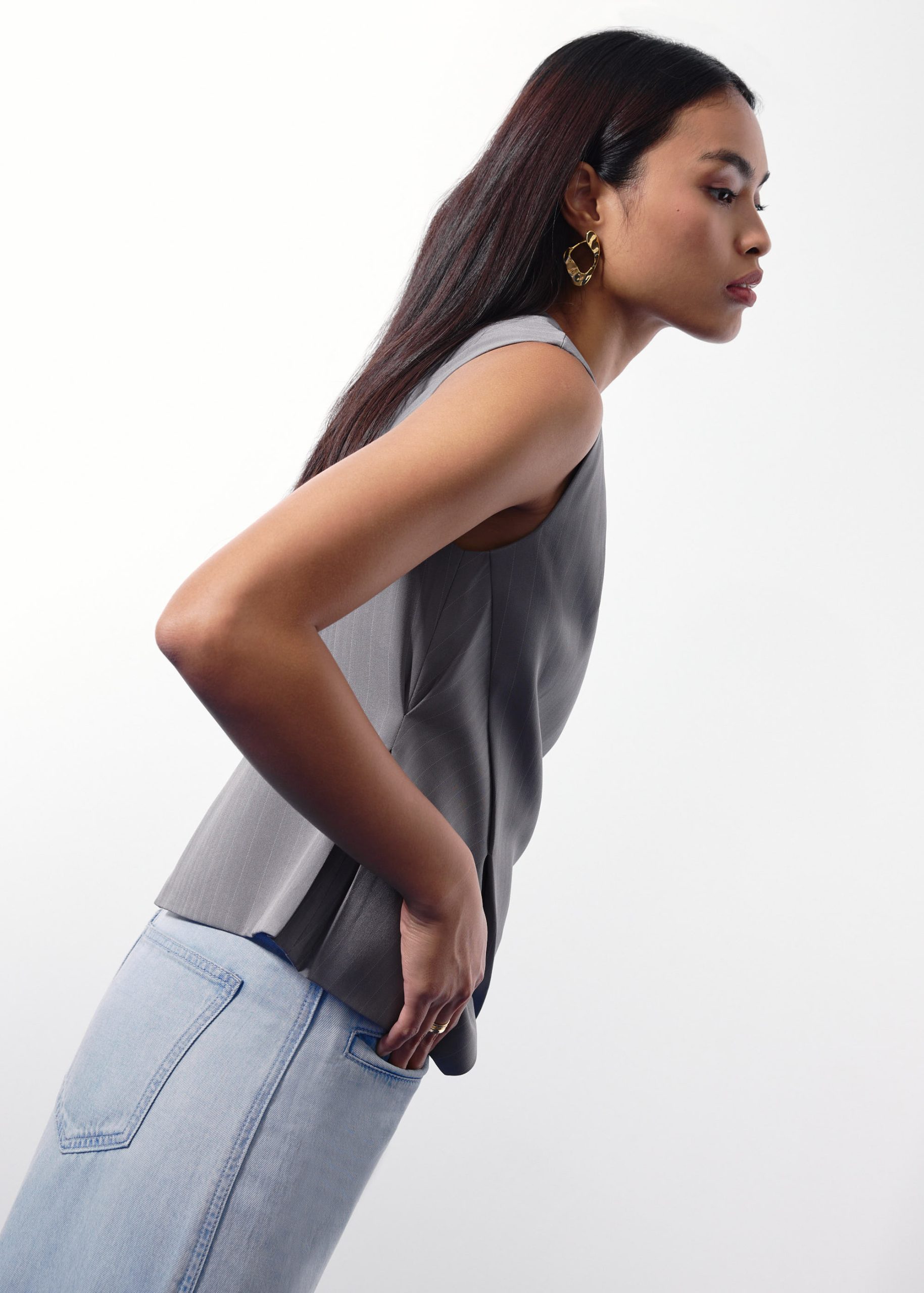 Mae Tailored Pinstripe Cross Over Top - Image 12
