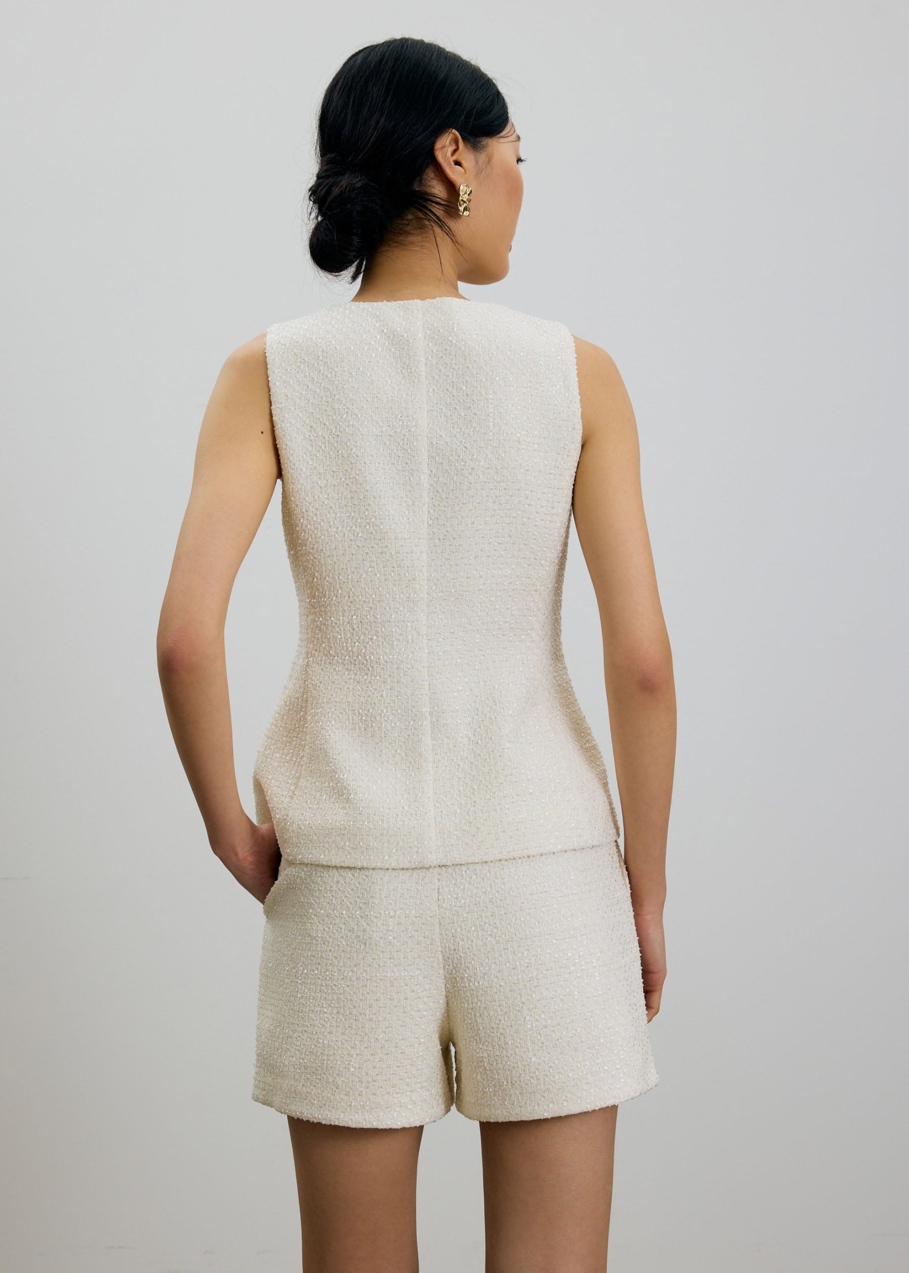 Fumiko Ribbon Tweed Vest Top - Image 9