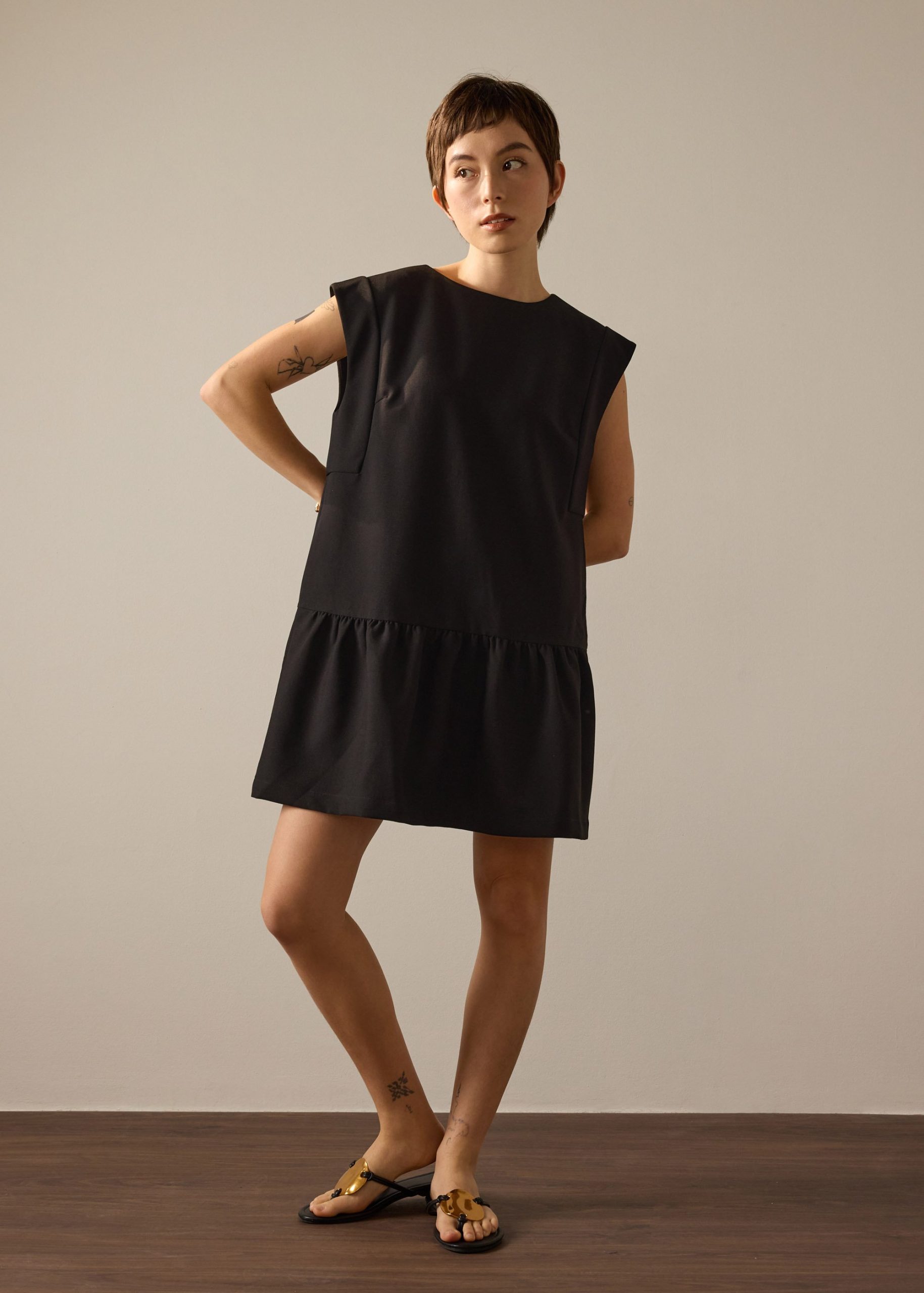 Marla Twill Round Neck Drop Waist Mini Dress - Image 6