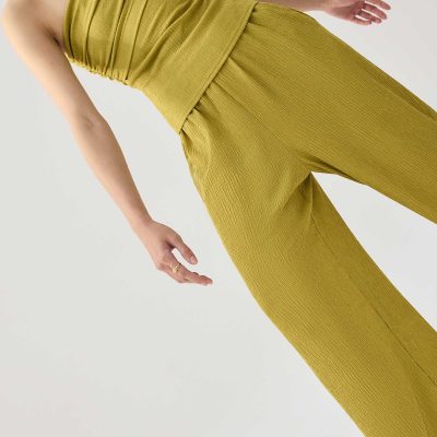 Elastic Crinkled Jersey Wide Leg Pants