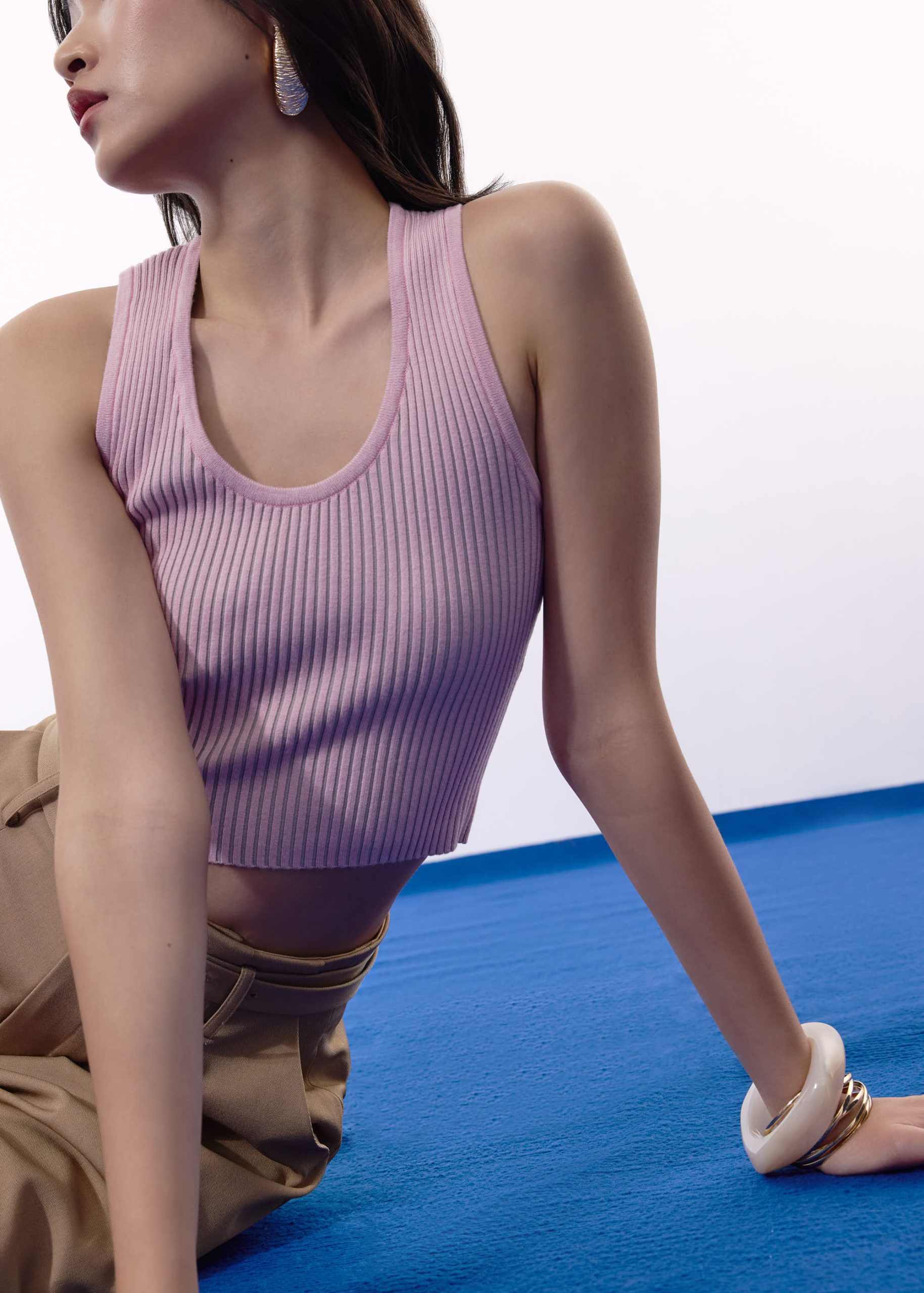Duo Knit Scoop Neck Crop Tank Top