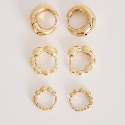 14K Gold Plated Hoop Earrings Set