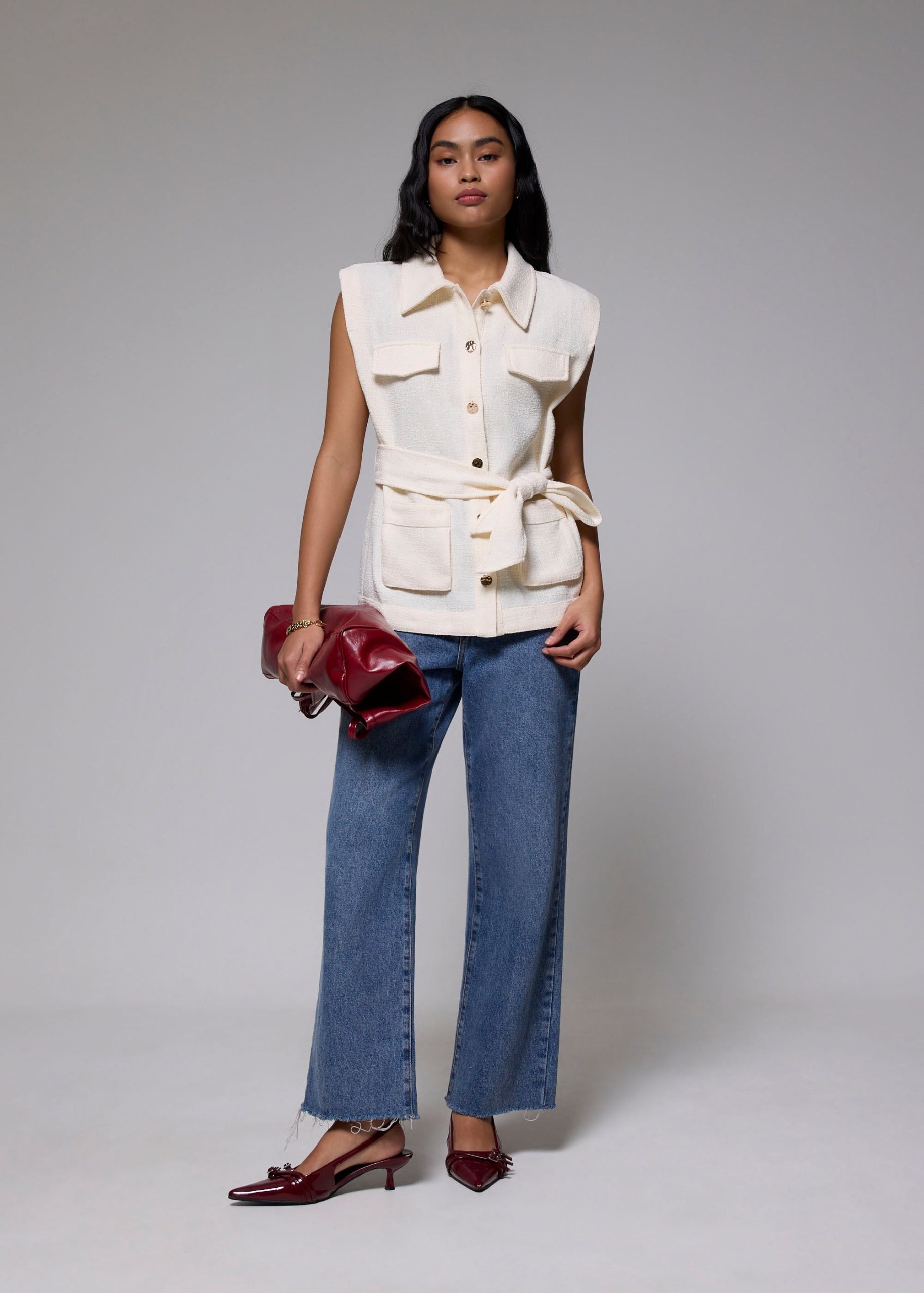 Oversized Belted Tweed Vest - Image 4