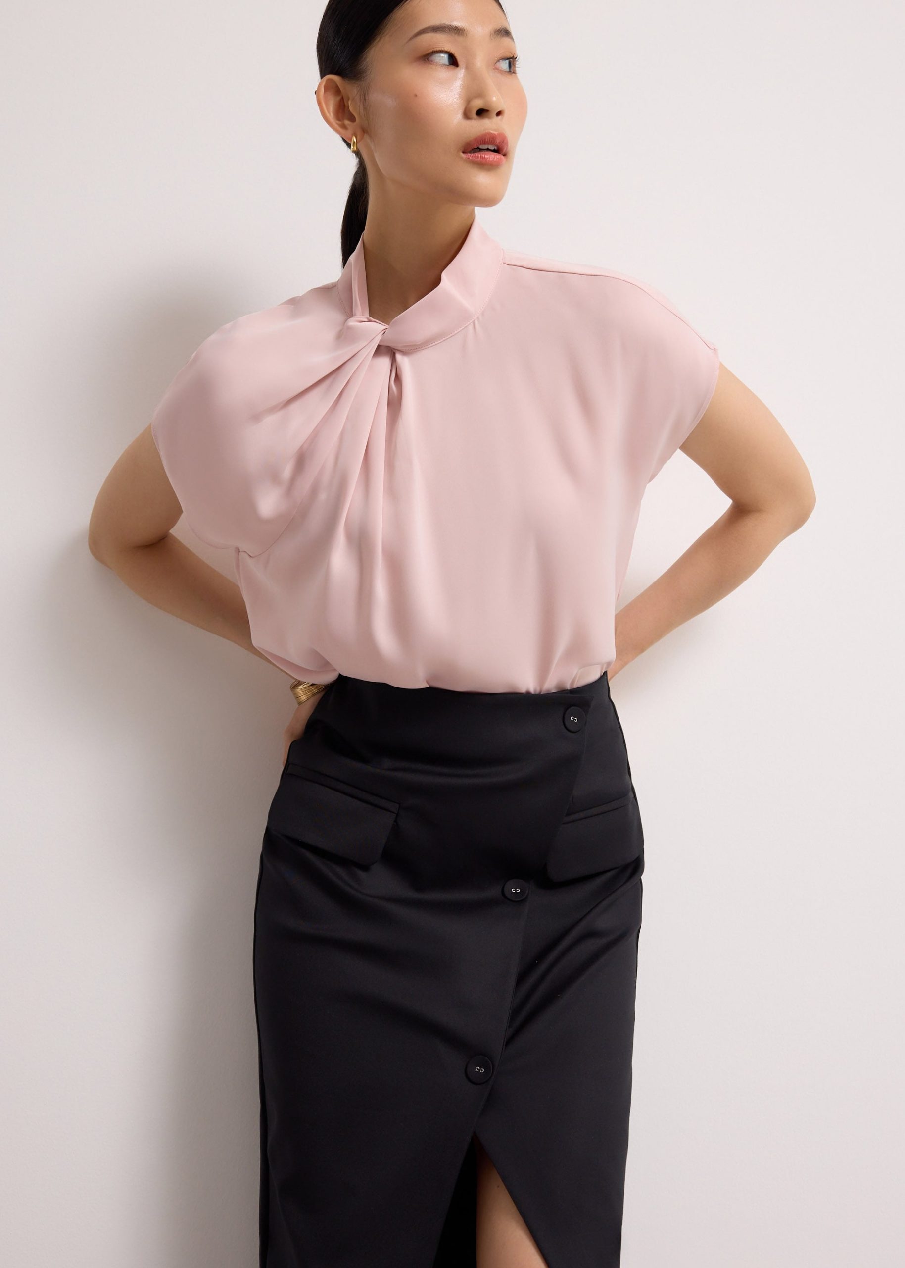 Satin Drape Collared Blouse - Image 2