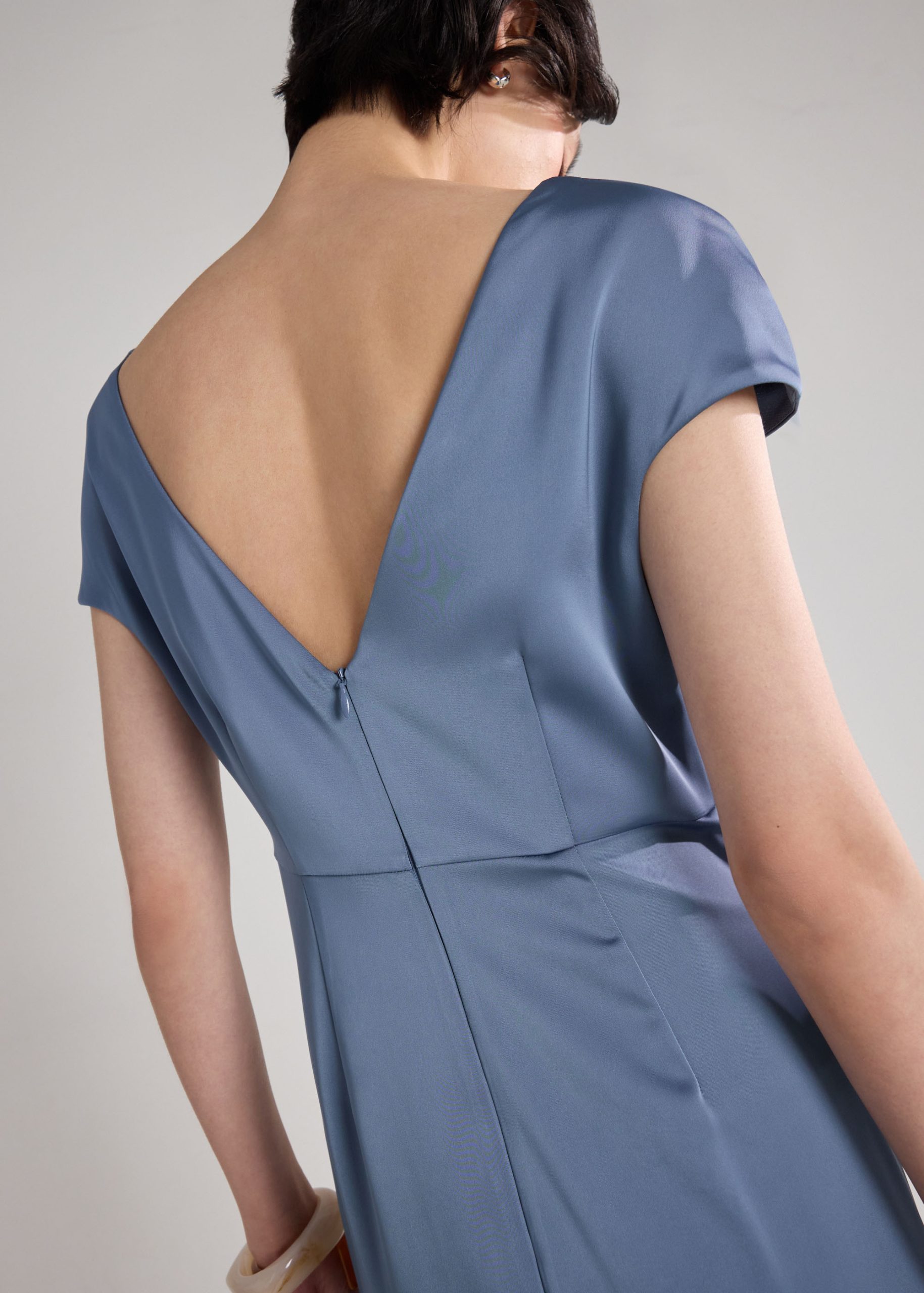 Satin Drape Boat Neck Dress - Image 22