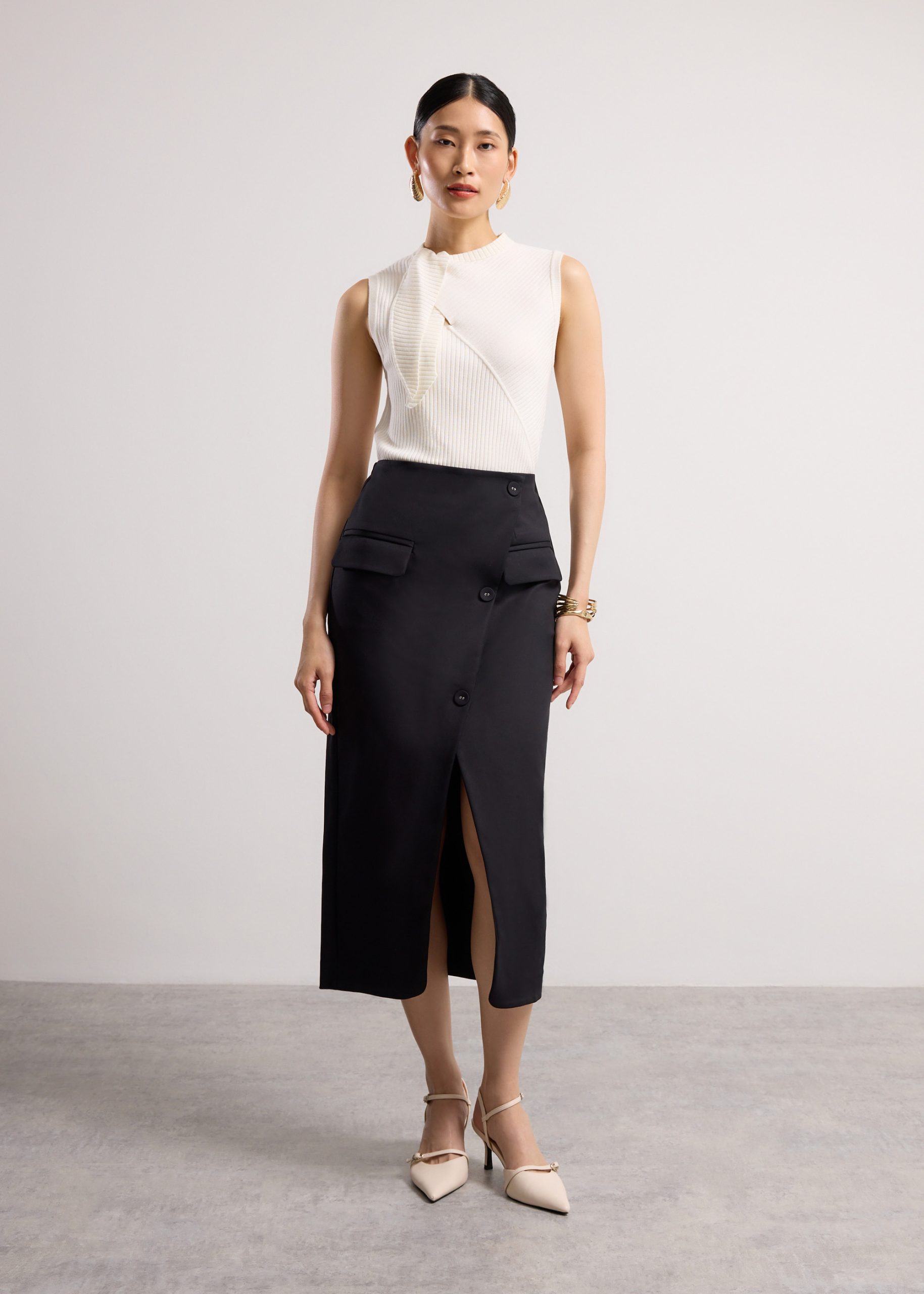 Knit Front Tie Collared Top - Image 3