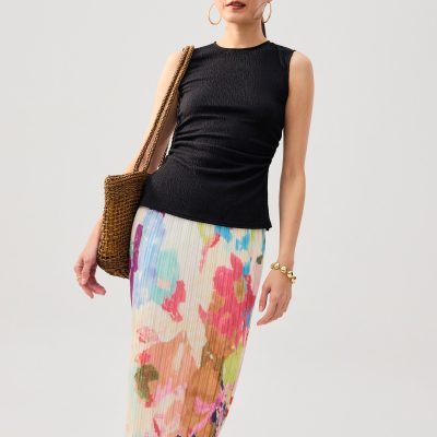 Crinkled Jersey Round Neck Fitted Tank Top