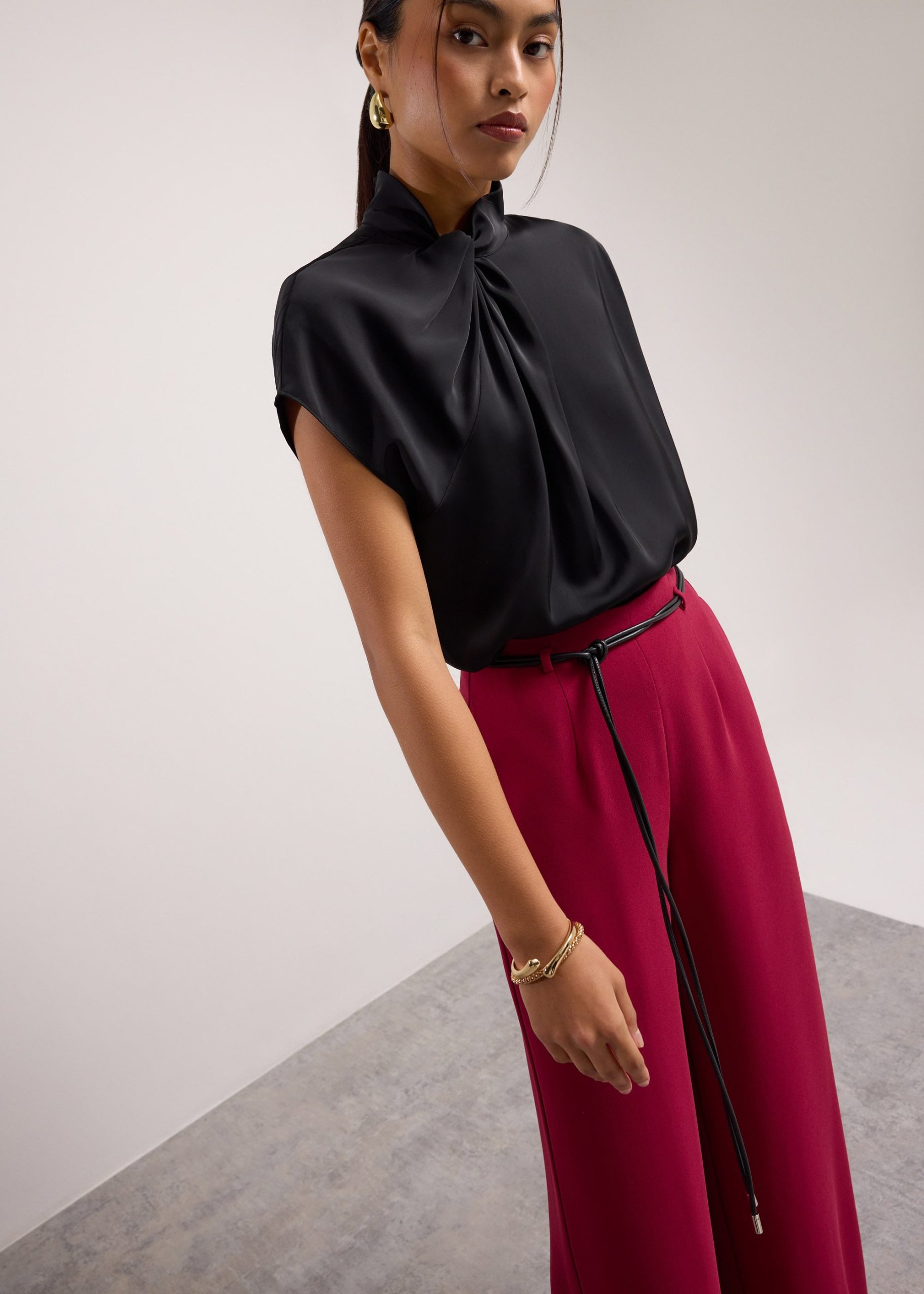 Satin Drape Collared Blouse - Image 3
