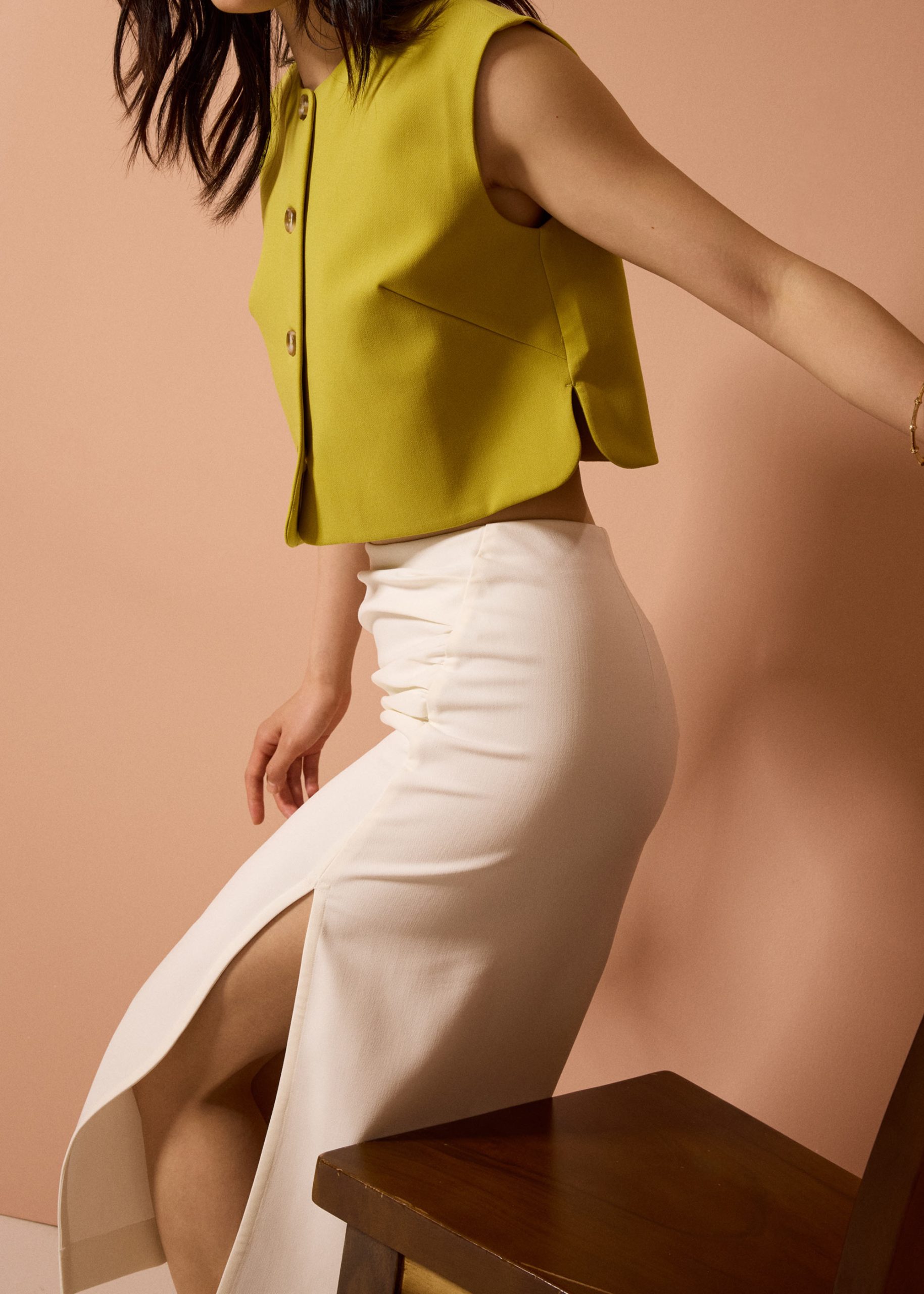 Mei Elastic High Slit Column Midi Skirt - Image 8