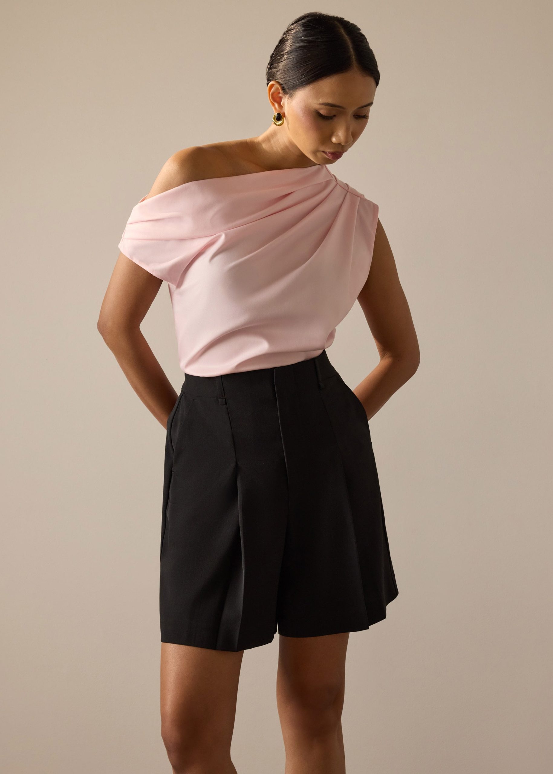 Bea Elastic Melange Pleated High Waist Shorts - Image 4