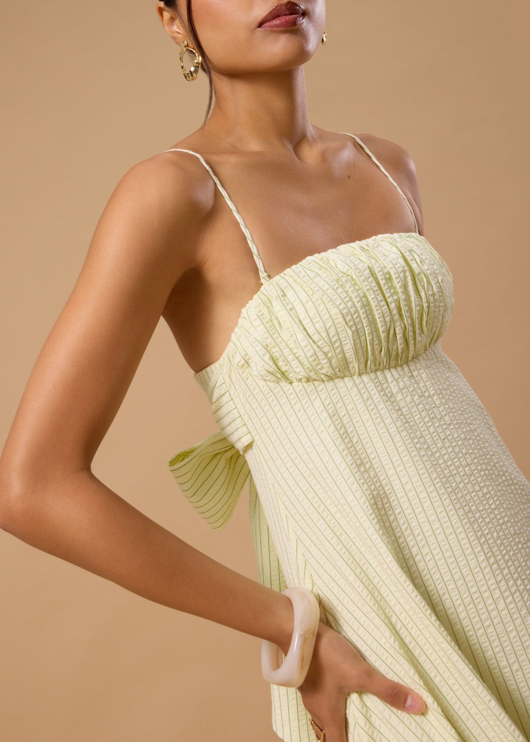 BraFree by LB Pinstripe Seersucker Multi-way Fit & Flare Maxi Dress