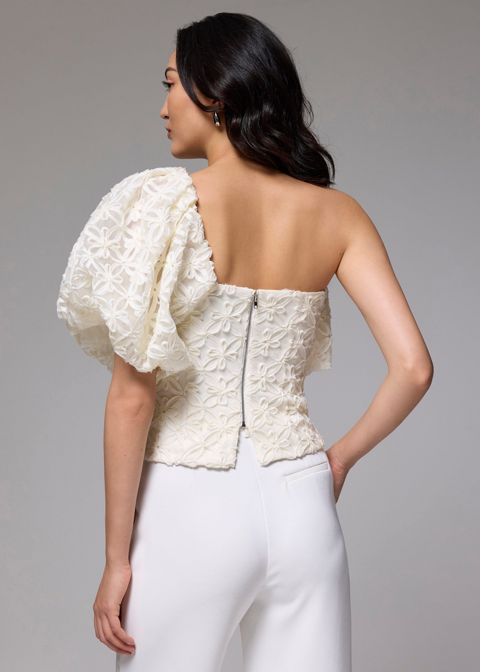 BraFree by LB Lace Asymmetric Puff Sleeve Top - Image 7