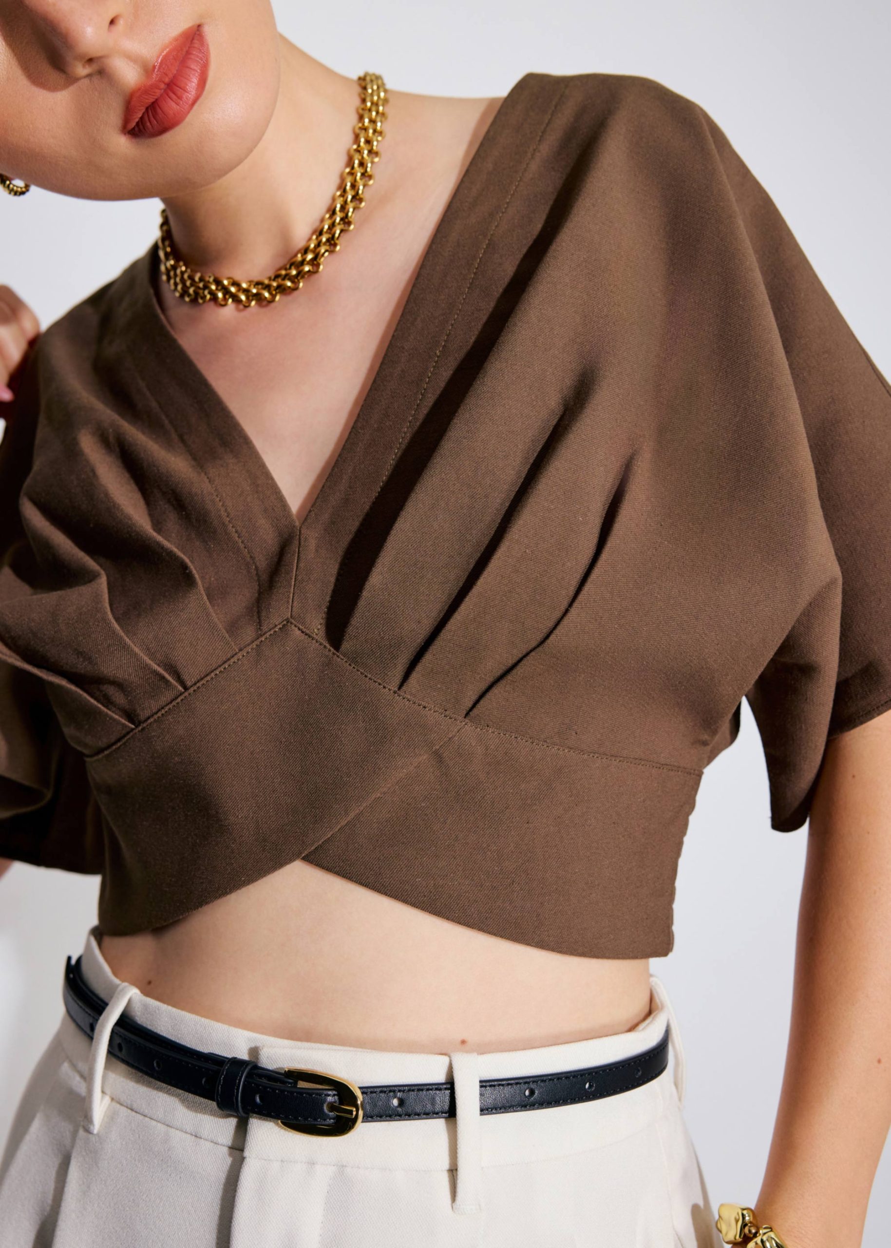 V-neck Kimono Sleeve Crop Top - Image 5