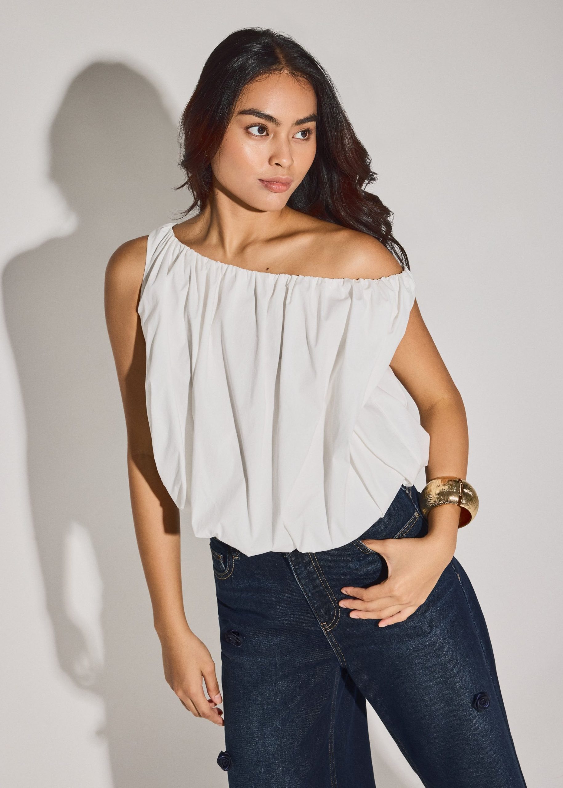 Multi-way Cotton Bubble Hem Top - Image 2