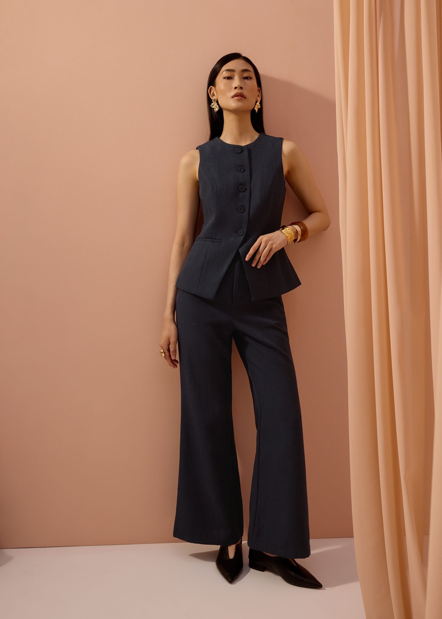 Padma Textured Round Neck Long Vest Top