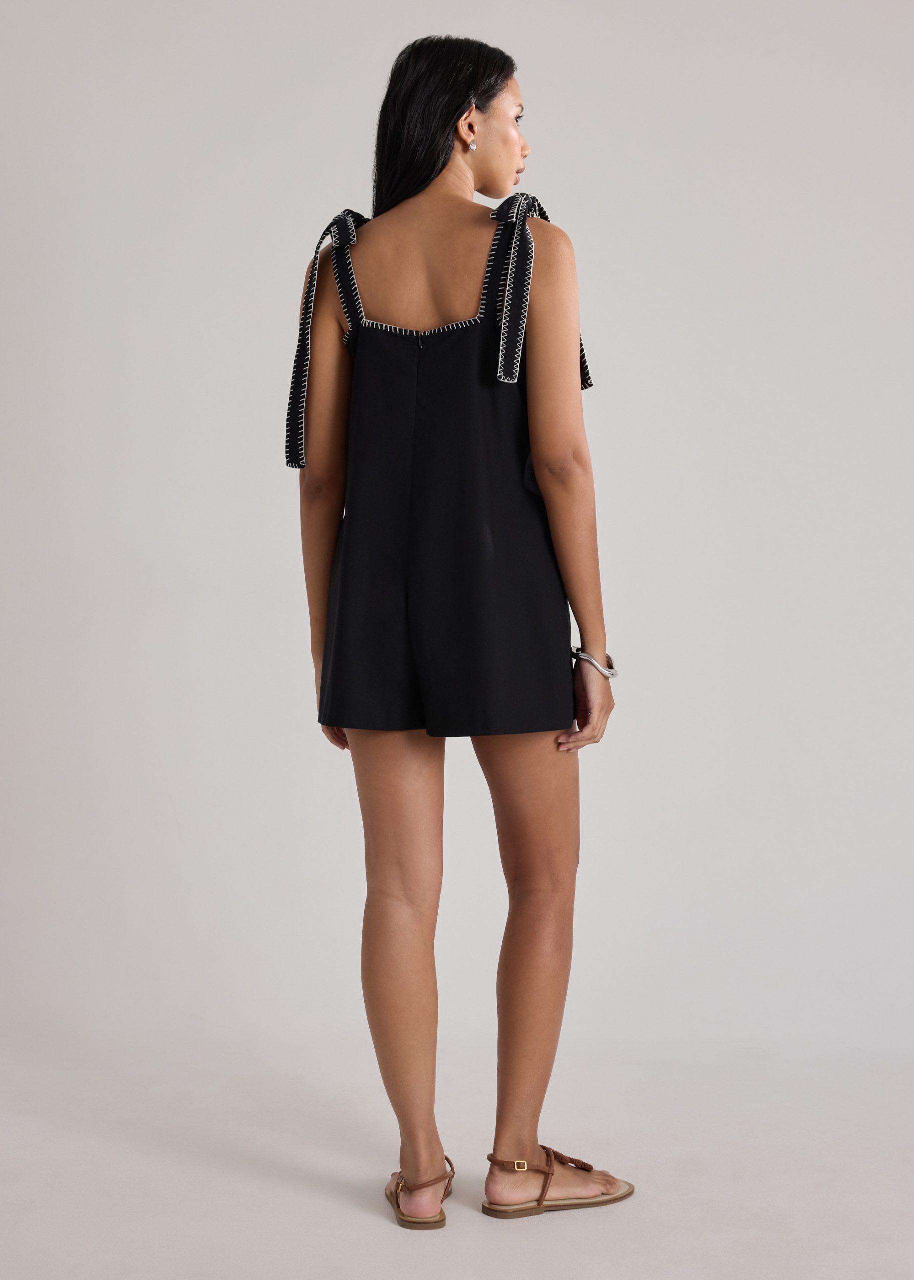 Blanket Stitch Shoulder Tie Romper - Image 3