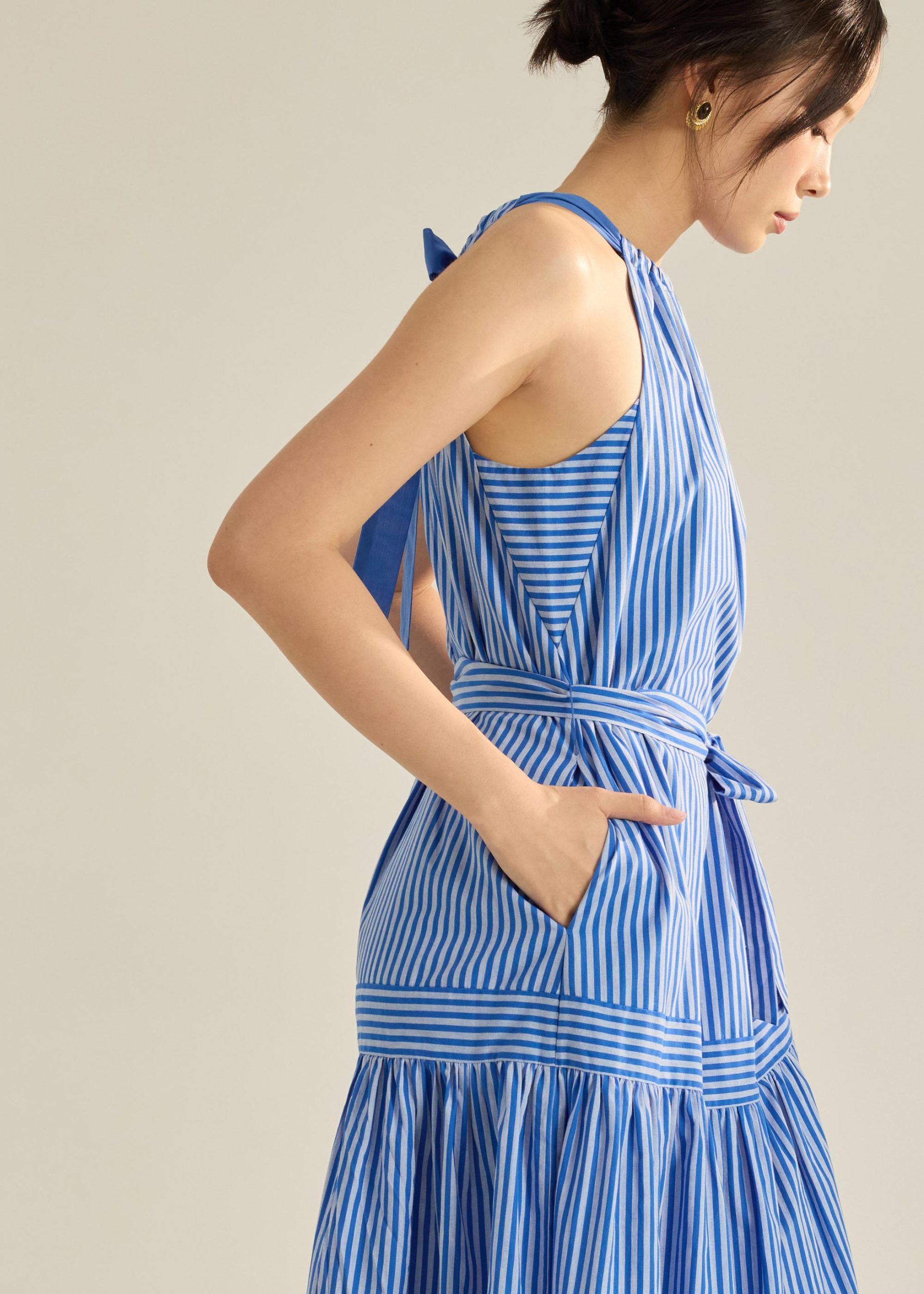 Striped Poplin Maxi Dress With Sash - Image 3