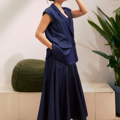 Chambray Flare Maxi Skirt