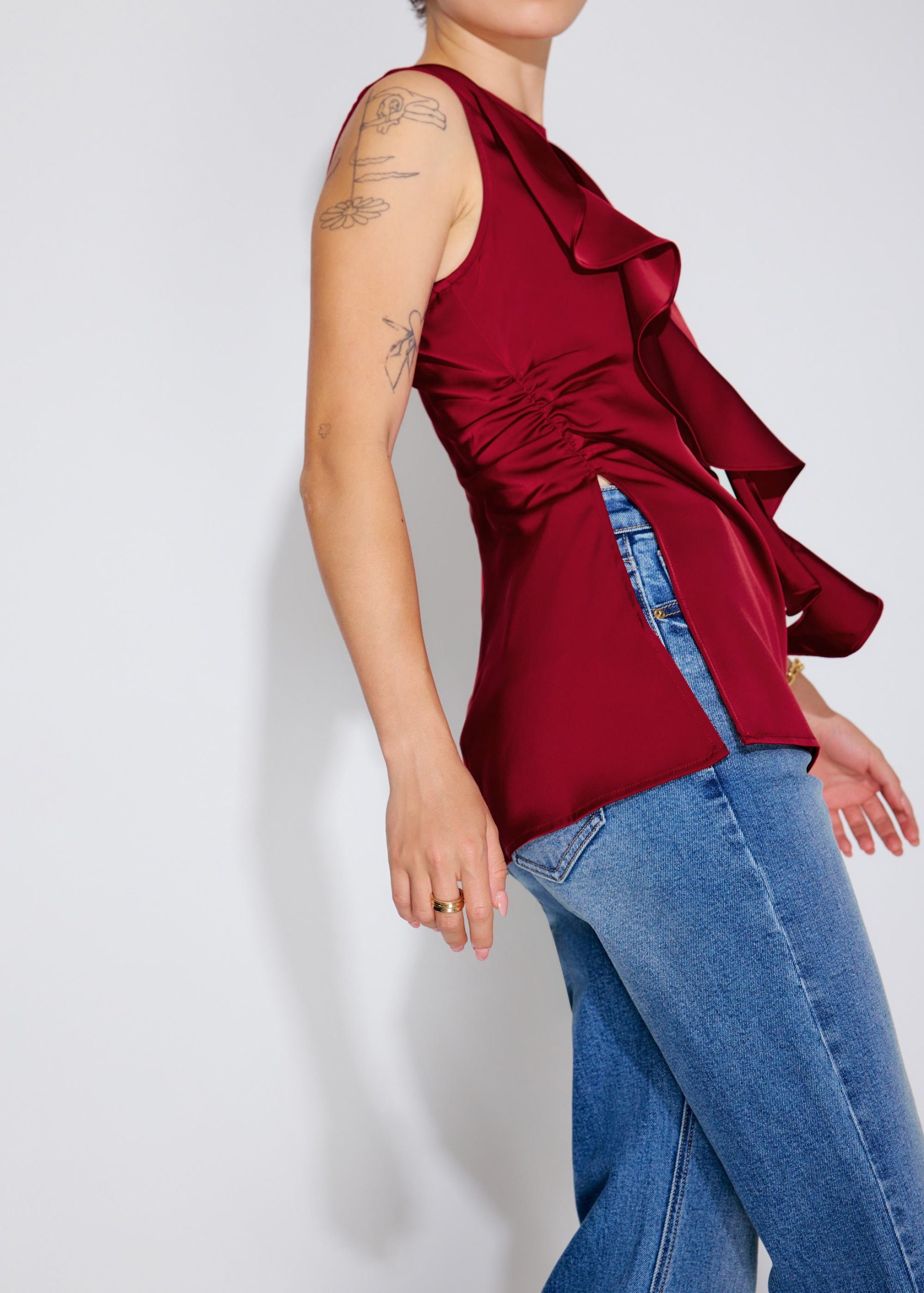 Tanya Ruffle Sash Satin Tunic Top - Image 13