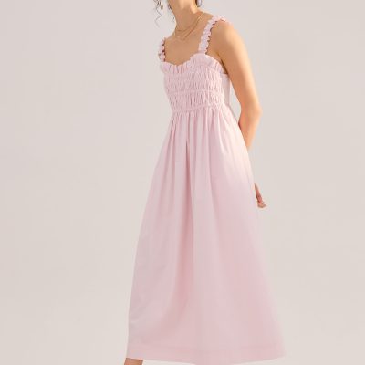 Cotton Ruched Sweetheart Fit & Flare Maxi Dress